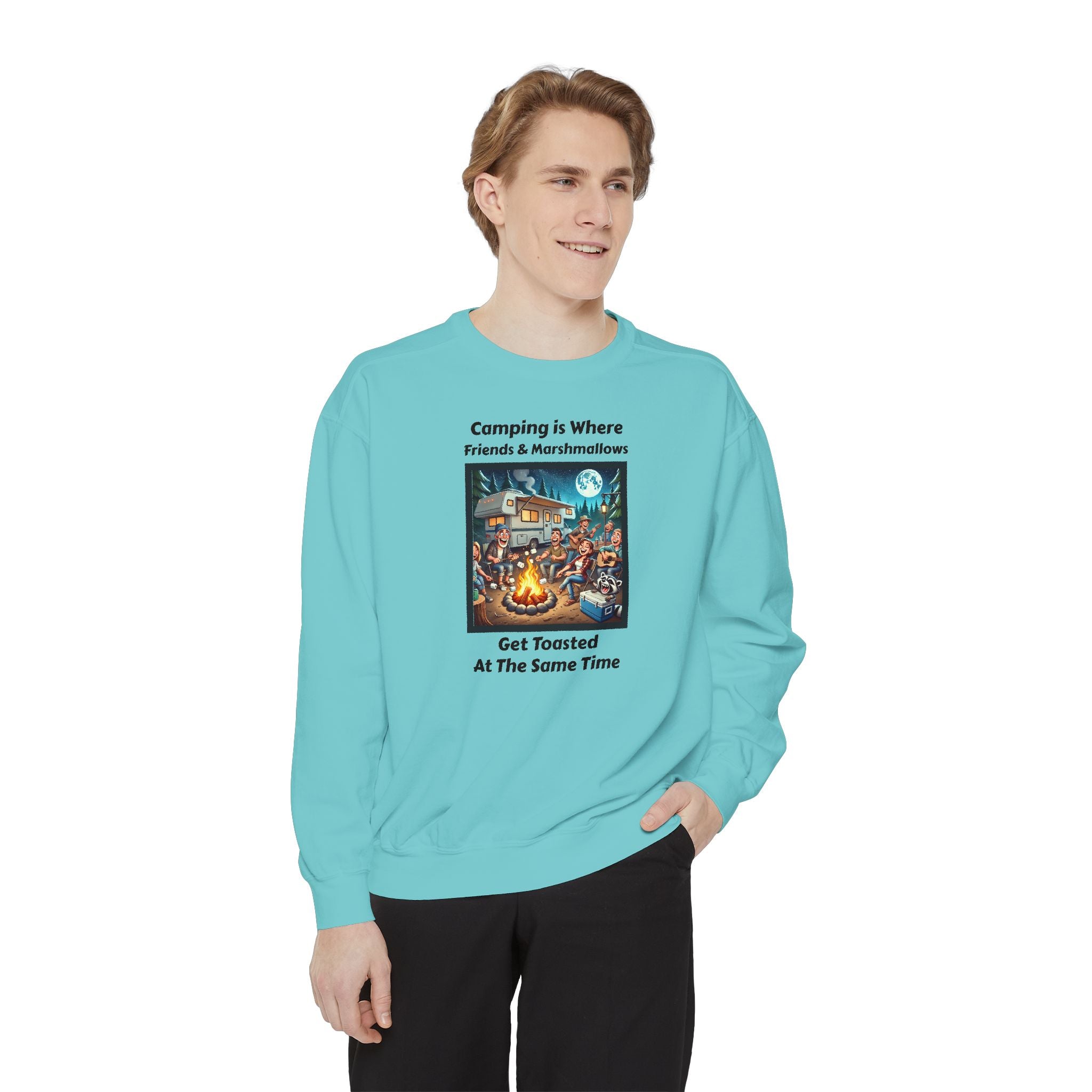 Unisex Garment-Dyed Sweatshirt - Camping is where friends and marshmallows get toasted at the same time