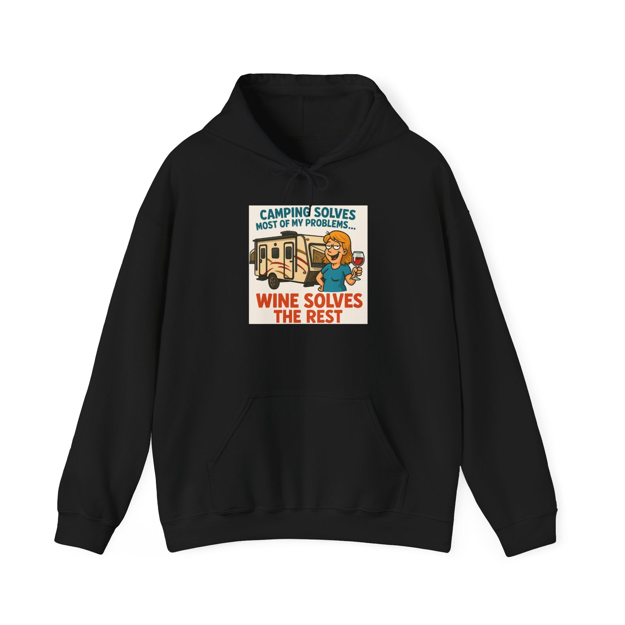 Camping Humor Hooded Sweatshirt - Wine Lovers Gift, Cozy Outdoor Hoodie, Great for Camping, Funny Sweatshirt, Relaxing Apparel