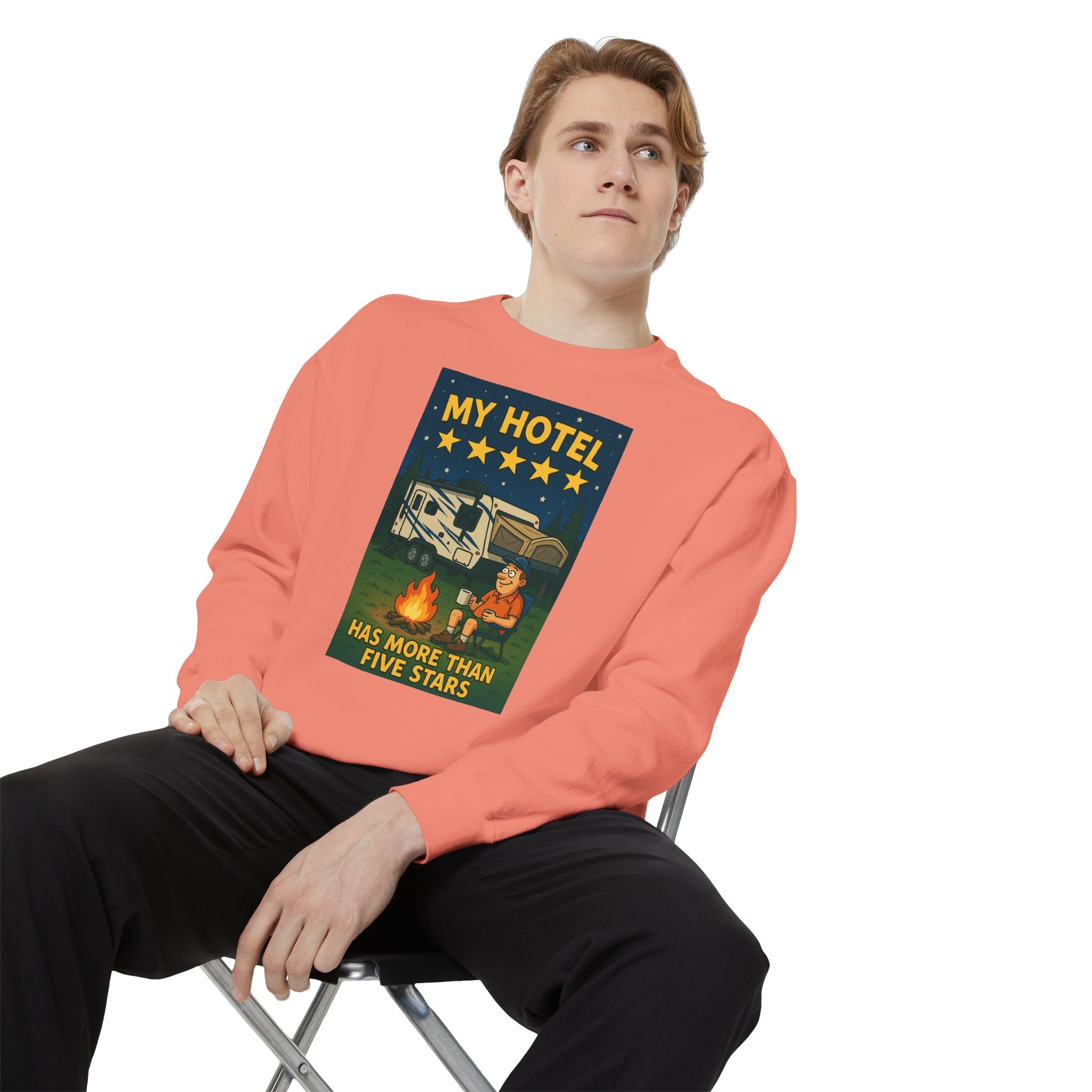 My Hotel Sweatshirt - Cozy Camping Apparel, Unisex Garment-Dyed Sweatshirt for Outdoor Lovers, Perfect for Bonfire Nights, Gift for Campers
