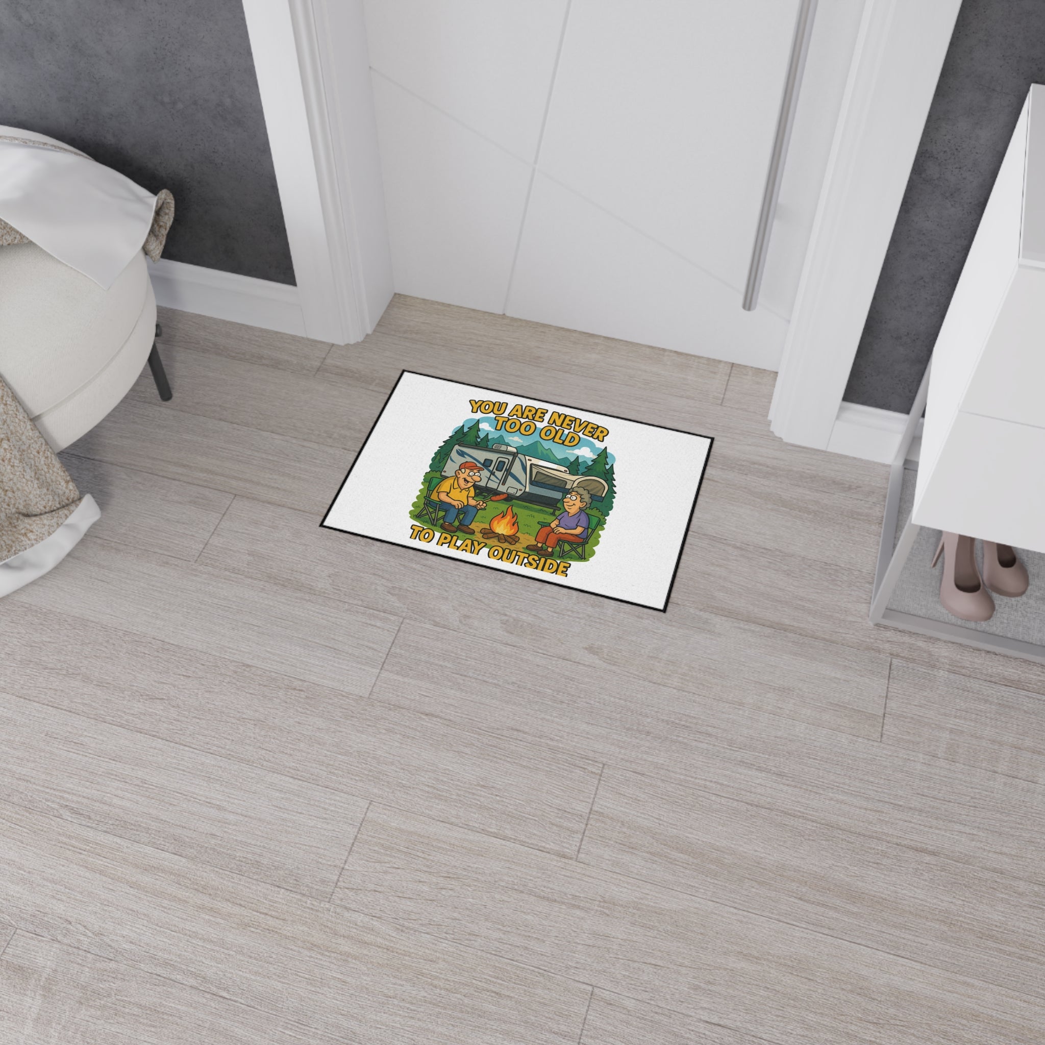 Outdoor RV Welcome Heavy Duty Floor Mat - 'You Are Never Too Old to Play Outside'
