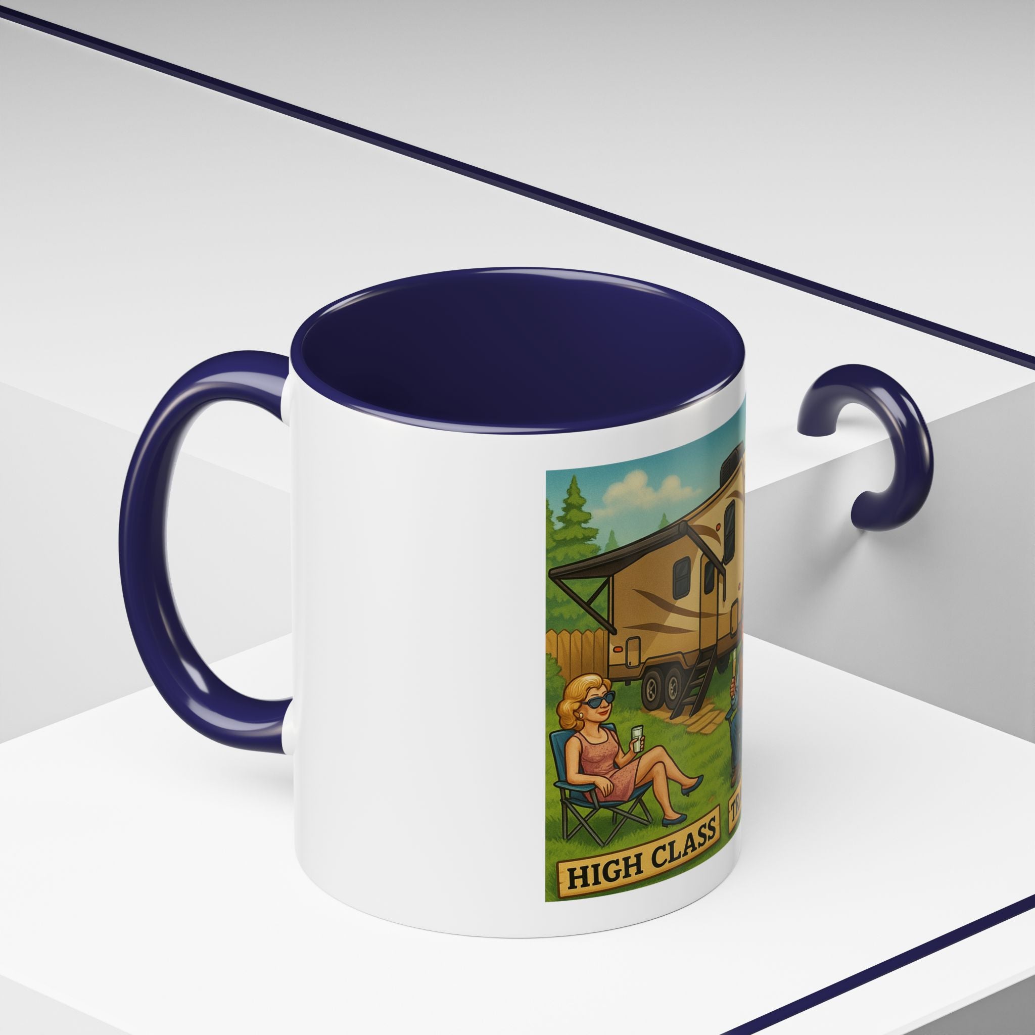 High Class Trailer Trash Coffee Mug - Fun Campfire Ceramic Tea Cup