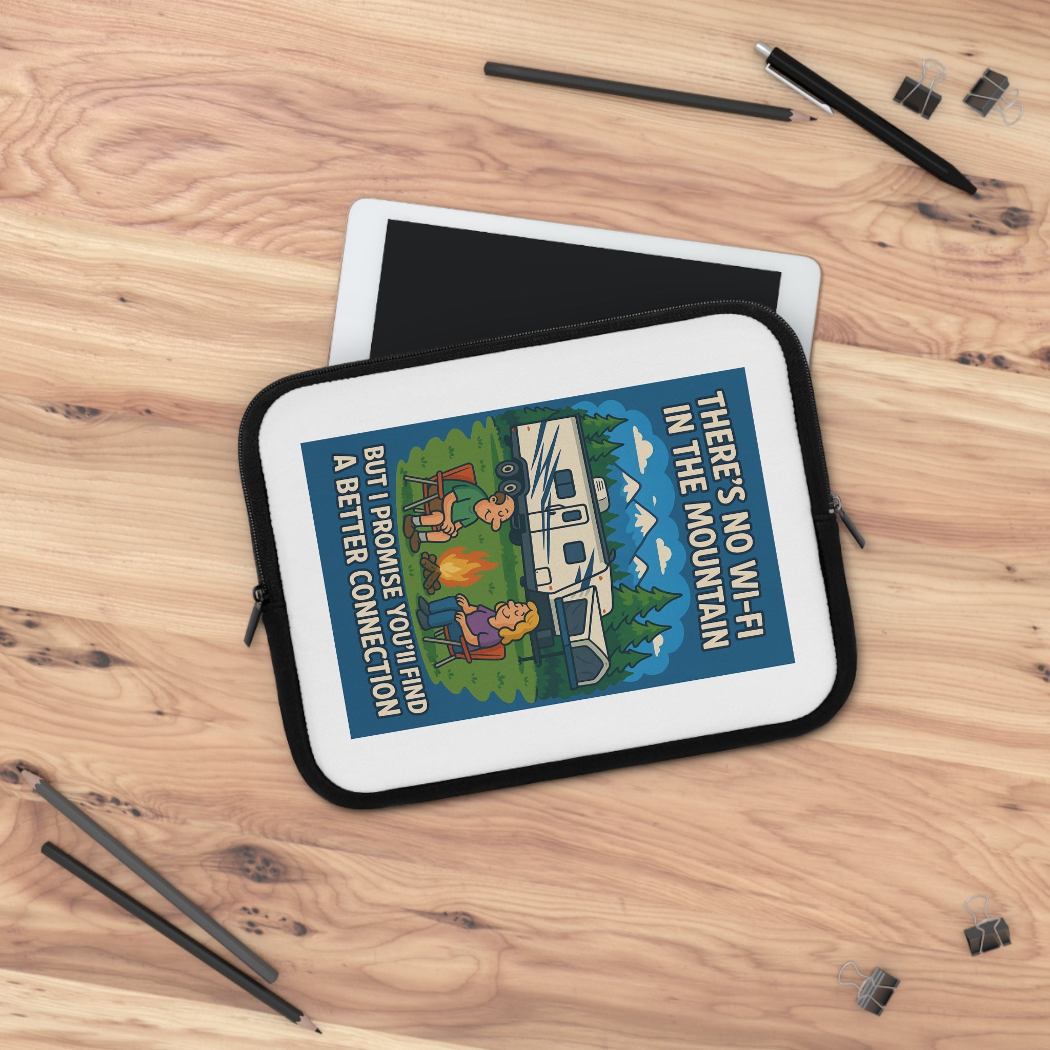 Camping-Themed Laptop Sleeve, Outdoor Adventure Tech Case, No Wi-Fi Fun, Gifts for Travelers, Co-worker Appreciation