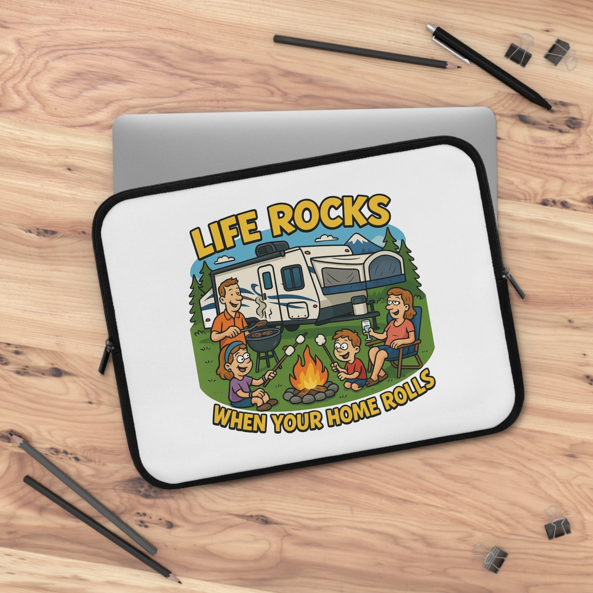 Camping Adventure Laptop Sleeve, RV Life Accessory, Portable Computer Case, Outdoor Enthusiast Gift, Life Rocks Design