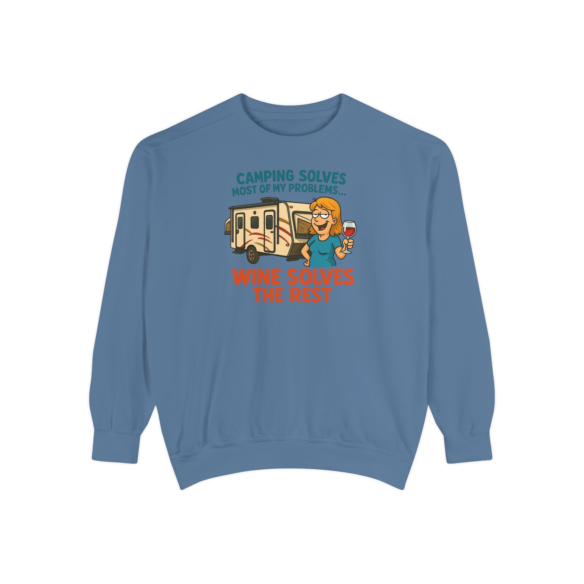Camping Wine Sweatshirt | Unisex Garment-Dyed Pullover | Cozy Gift for Campers | Outdoor Adventures Apparel | Relaxed Fit Top