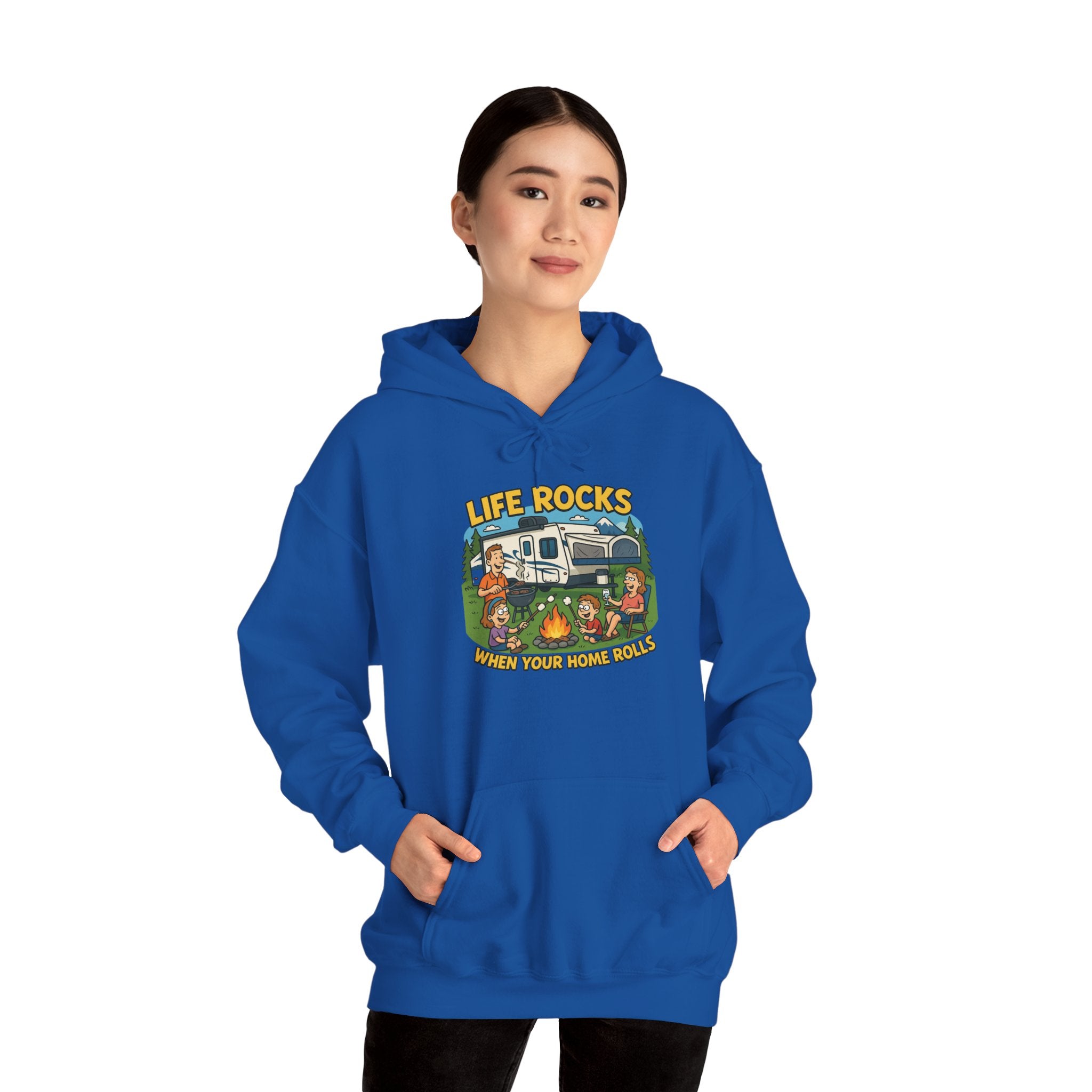 Campfire Adventure Hoodie with Retro Design, Cozy Gift for Outdoor Lovers, Perfect for Camping, Road Trips, and Casual Wear