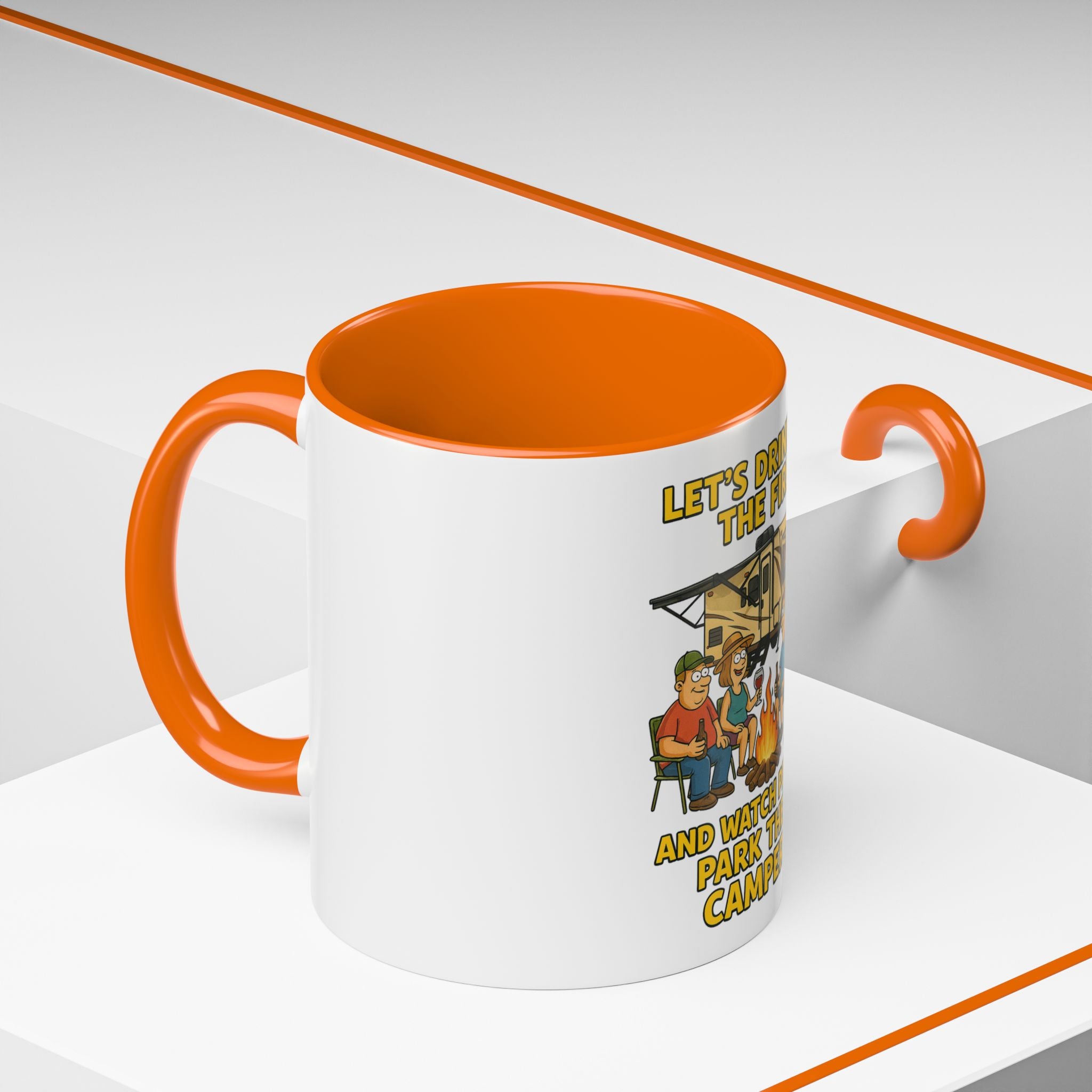 Campfire Accent Coffee Mug, Camping Gift, Outdoor Adventure Mug, RV Lovers Coffee Cup, Relaxing by the Fire