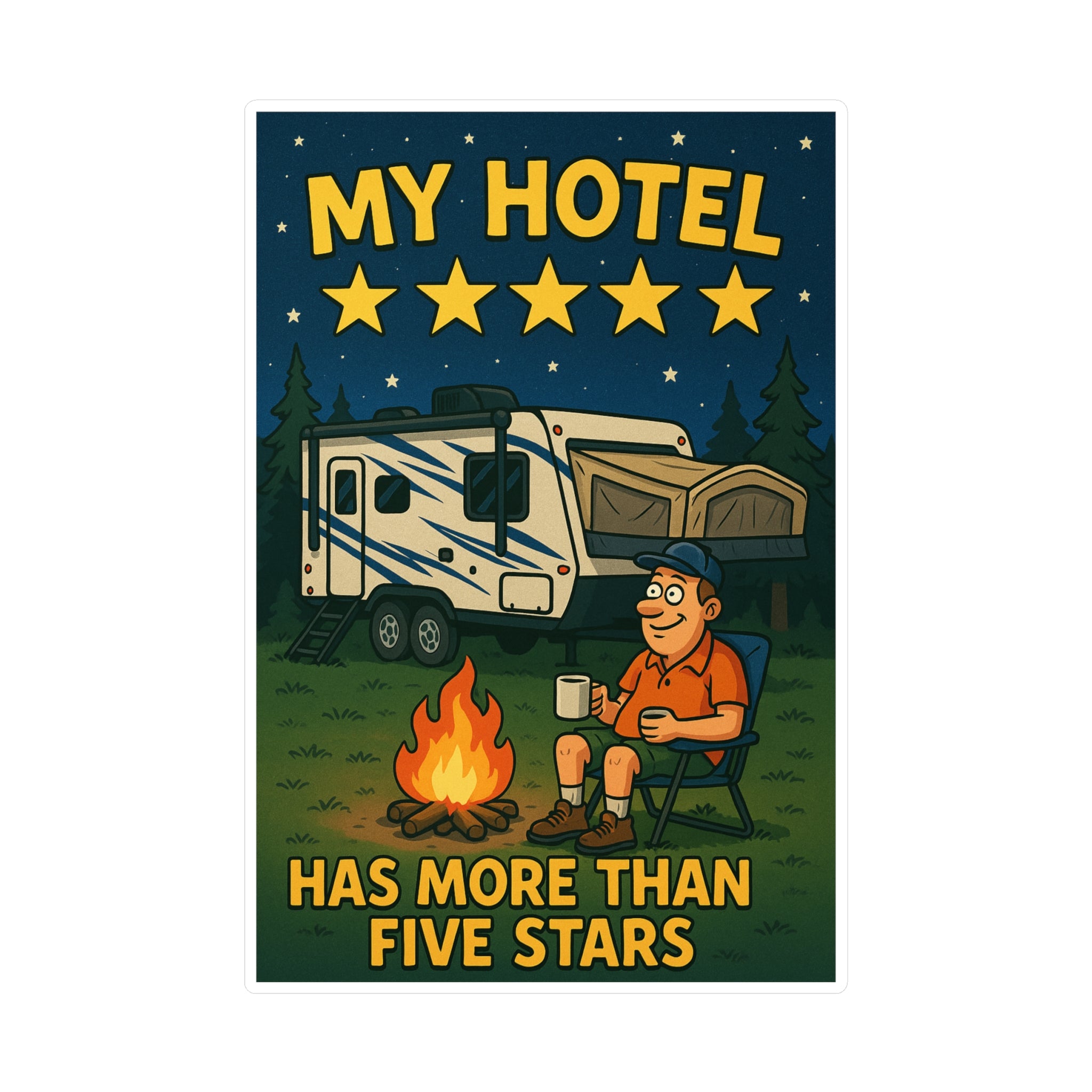 Camping Humor Vinyl Decal, My Hotel Five Stars Sticker, RV Camping Gift, Fun Outdoors Décor, Travel Décal for Adventure Lovers