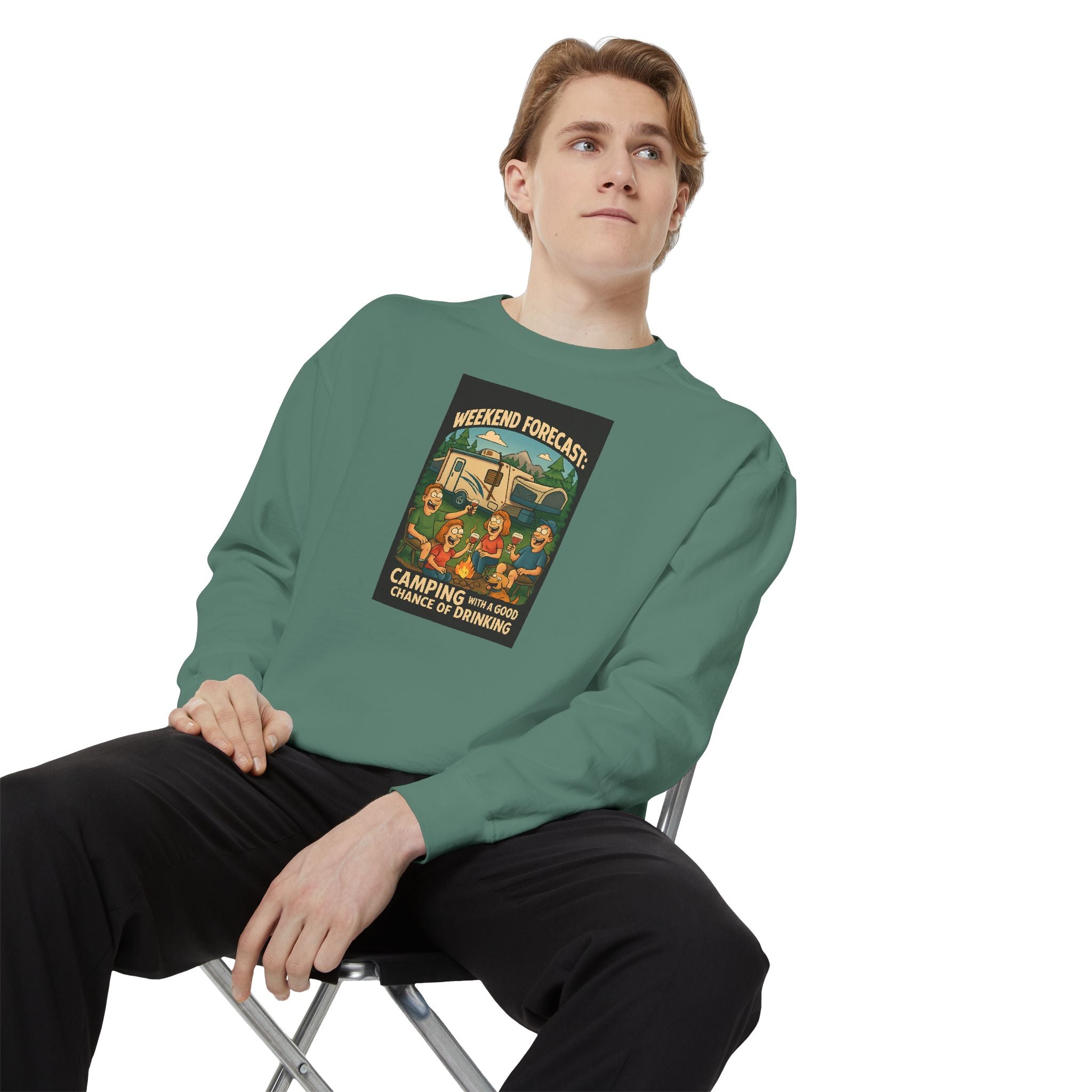 Weekend Forecast Camping Sweatshirt, Cozy Unisex Sweatshirt, Gift for Campers, Outdoor Adventure Apparel, Relaxed Fit Sweatshirt