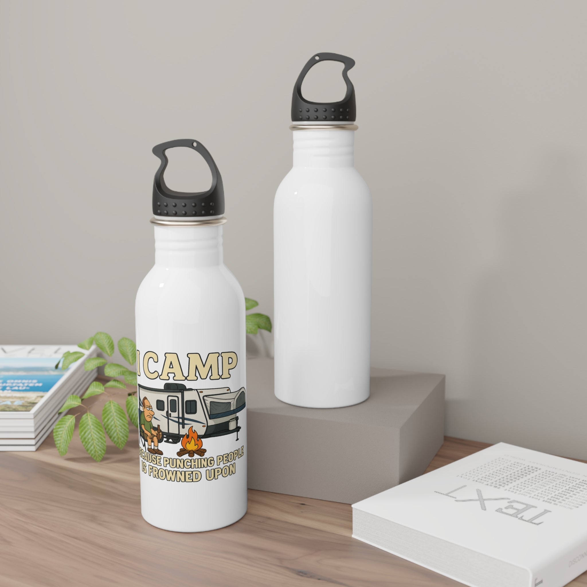 Funny Camping Water Bottle - "I Camp Because Punching People is Frowned Upon"