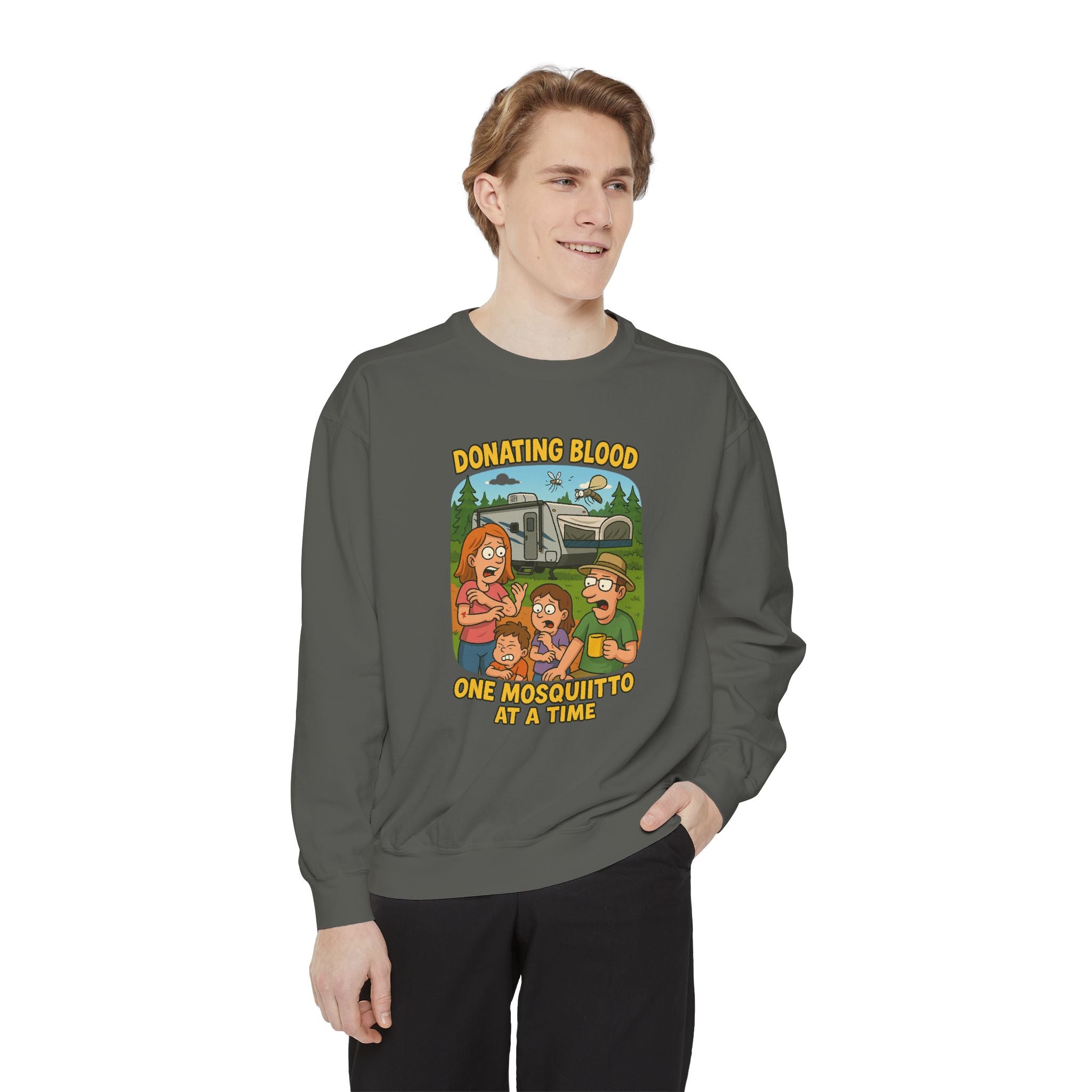 Unisex Garment-Dyed Sweatshirt - Donating Blood One Mosquito at a Time