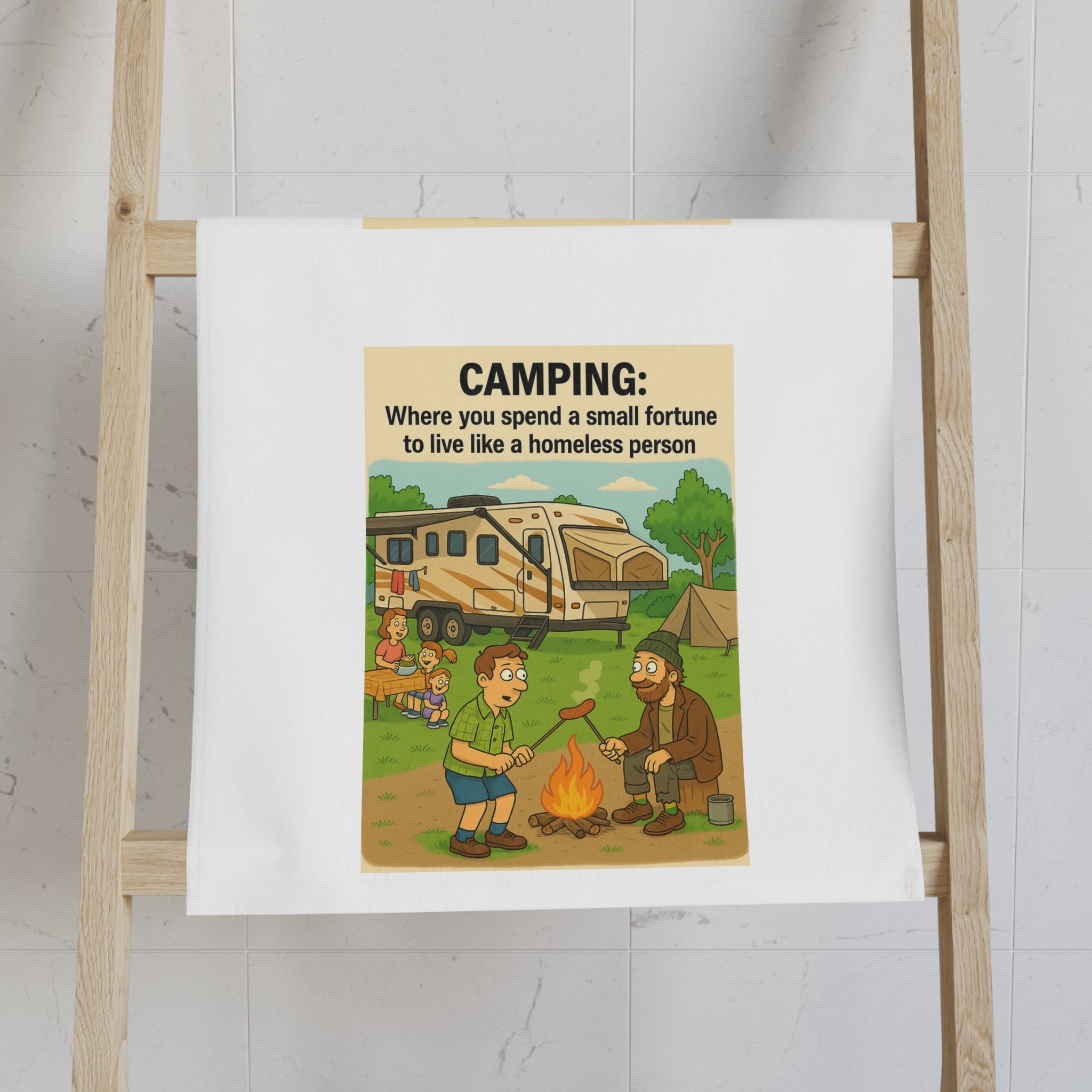 Camping Humor Hand Towel - Fun Outdoor Kitchen Towel, RV Decor, Gift for Campers, Housewarming, Camping Lovers, RV Life