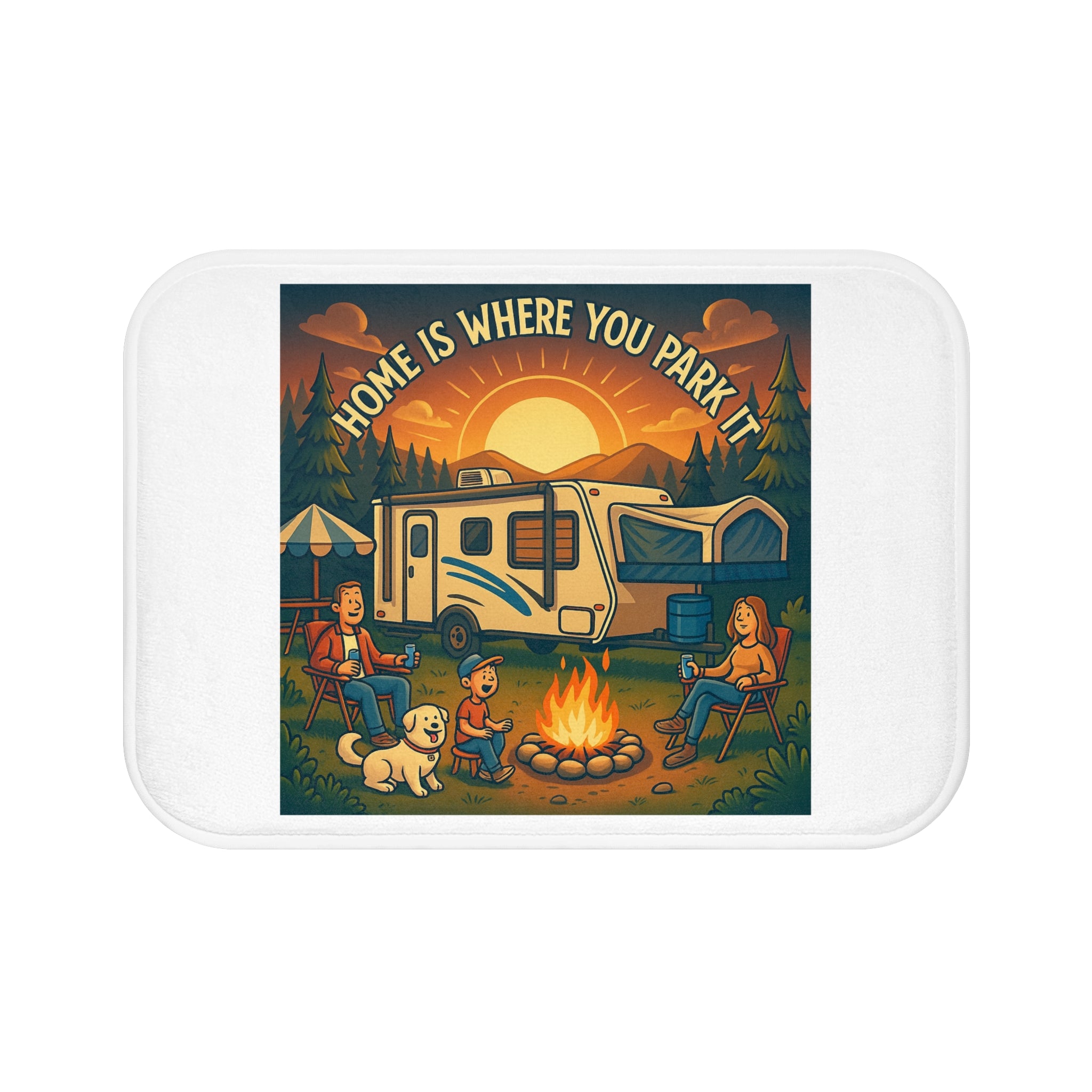 Cozy RV Campfire Bath Mat, Camper Decor, Home is Where You Park It Mat, Camping Gift, Outdoor Enthusiast Bath Rug, Adventure Bathroom Mat