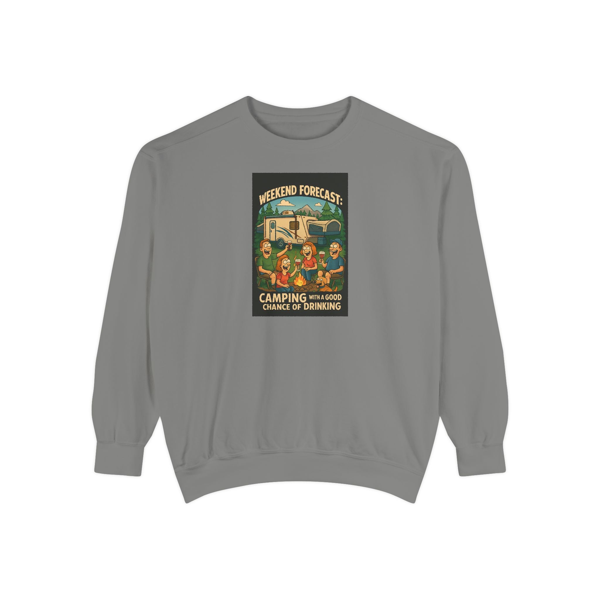 Weekend Forecast Camping Sweatshirt, Cozy Unisex Sweatshirt, Gift for Campers, Outdoor Adventure Apparel, Relaxed Fit Sweatshirt