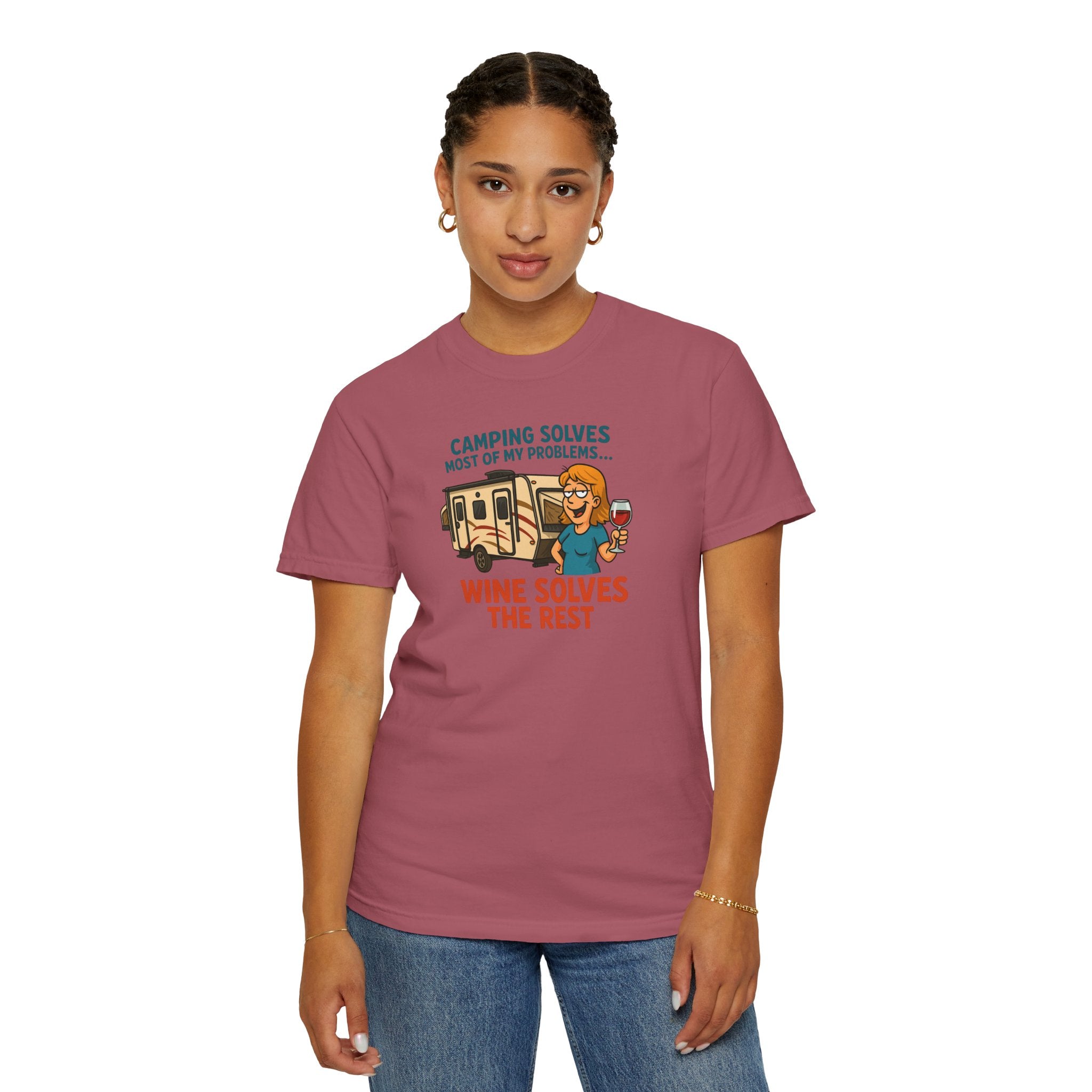 Camping & Wine Unisex T-Shirt, Relaxed Fit Tee, Perfect Gift for Campers, Wine Lovers, Outdoor Enthusiasts, Summer Celebrations