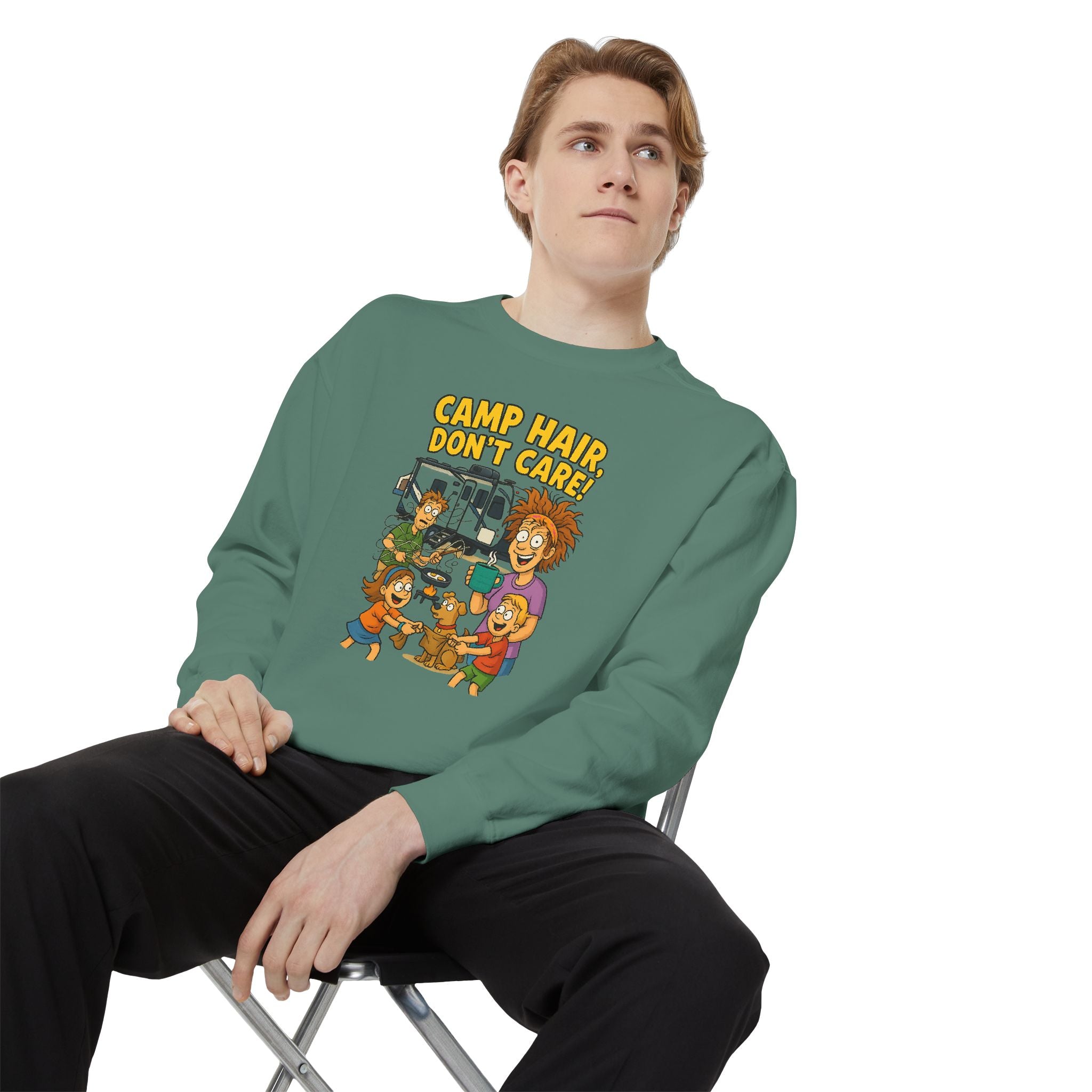 Camp Hair Don't Care Sweatshirt, Cozy Unisex Sweater, Perfect for Campers, Gift for Travel Lovers, Casual Outfit, All Season
