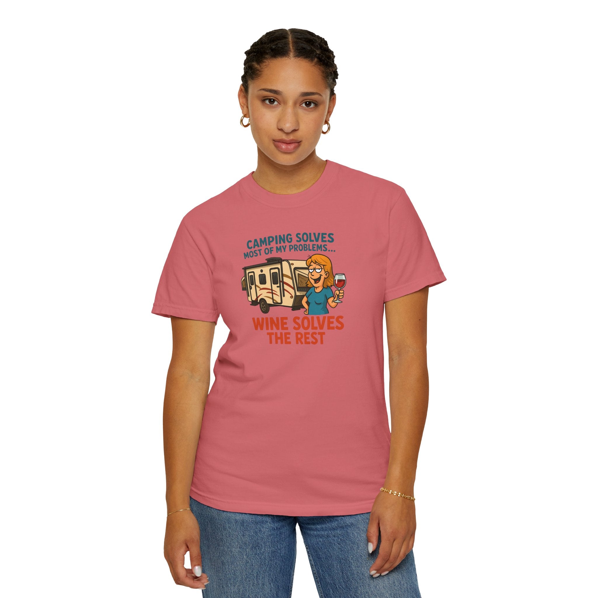 Camping & Wine Unisex T-Shirt, Relaxed Fit Tee, Perfect Gift for Campers, Wine Lovers, Outdoor Enthusiasts, Summer Celebrations