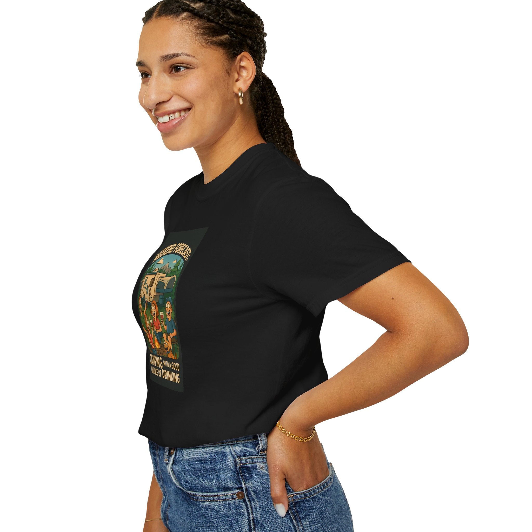 Camping Forecast T-Shirt, Unisex Graphic Tee, Gift for Campers, Outdoor Adventure Apparel, Weekend Getaway Shirt, Nature Lover's Tee