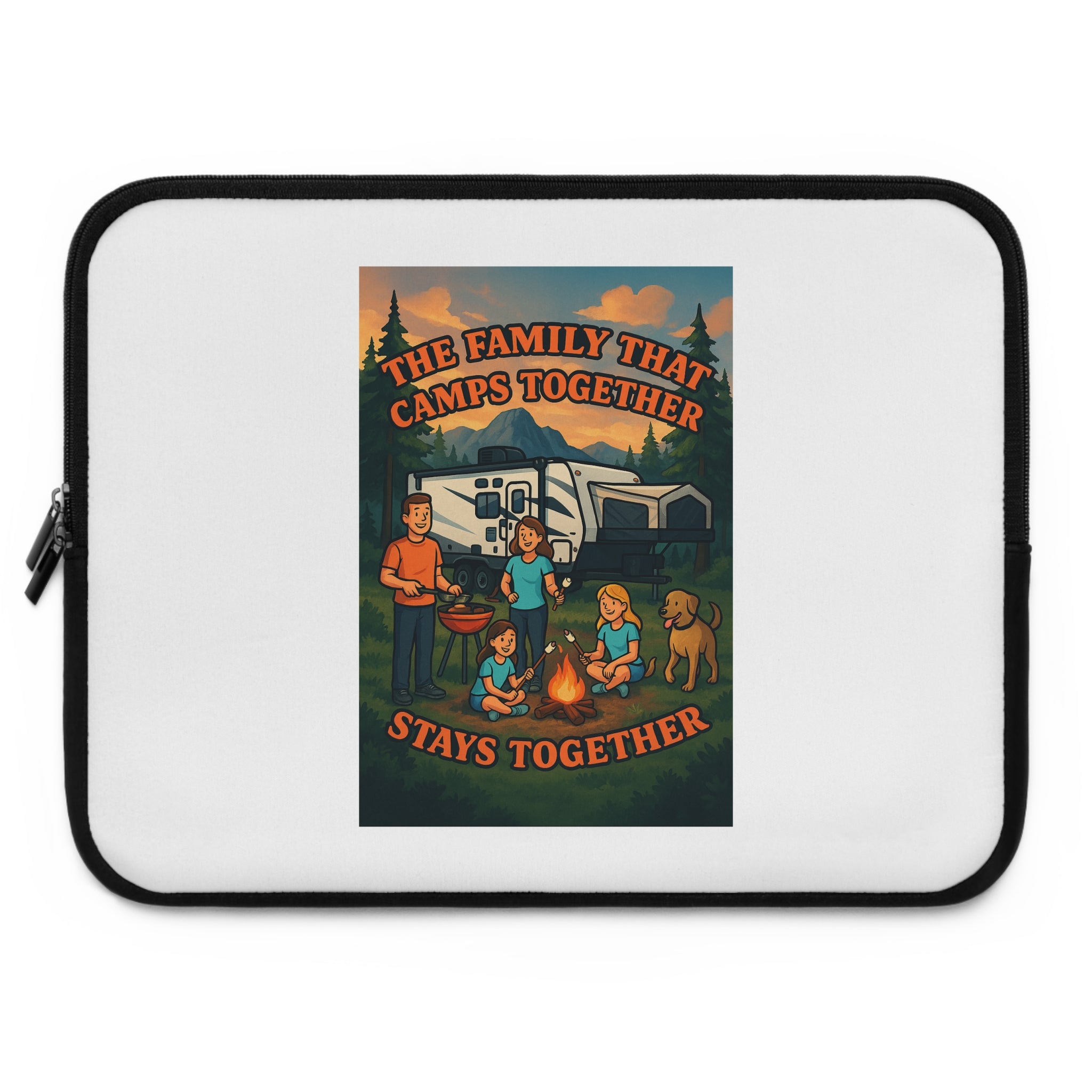 Camping Family Laptop Sleeve, Nature Themed Sleeve, Outdoor Adventure Case, Gifts for Campers, Family Reunion Accessory