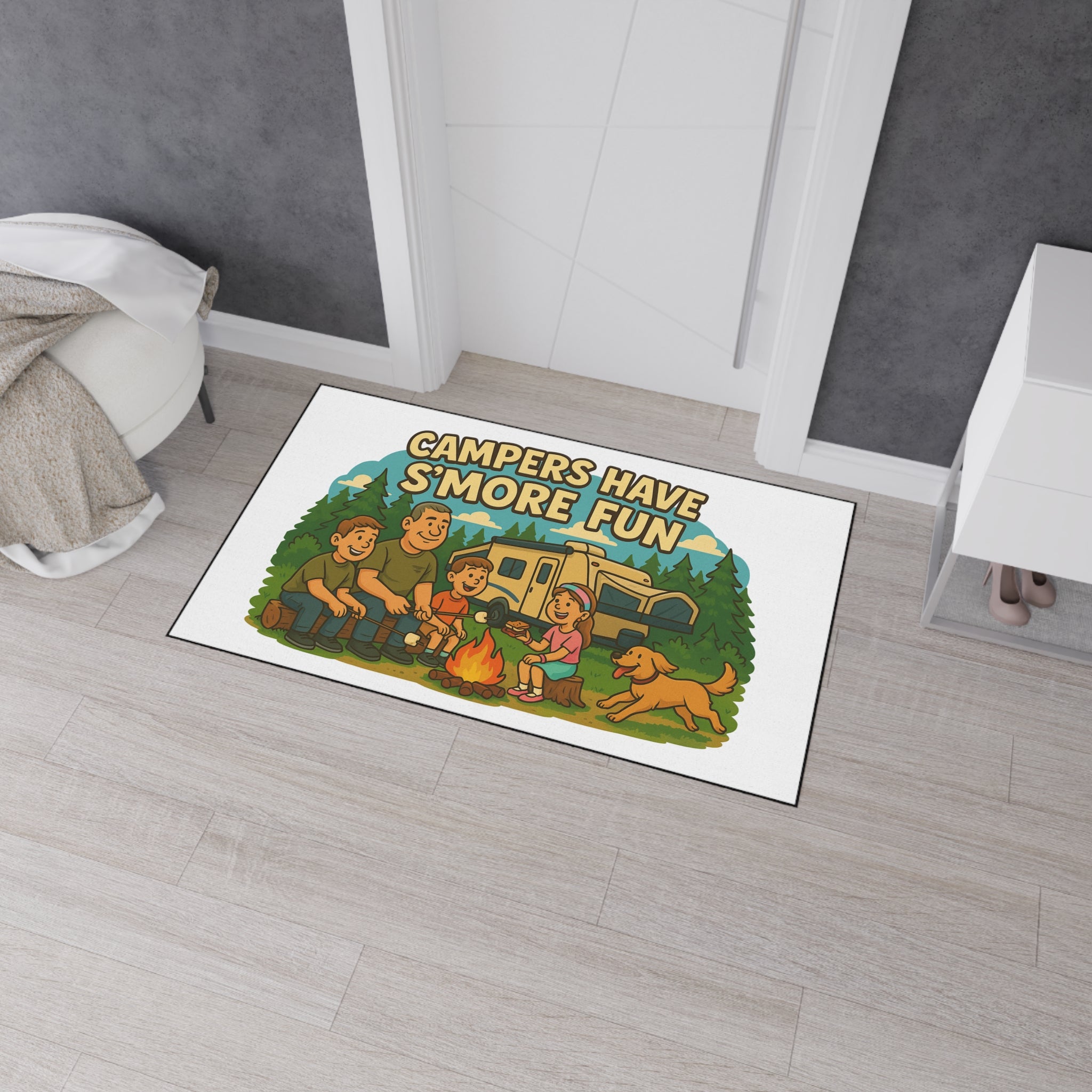 Campfire Fun Floor Mat - Family Camping Decor, Outdoor Rug, S'mores Theme Mat, RV Welcome Mat, Adventurer Gift