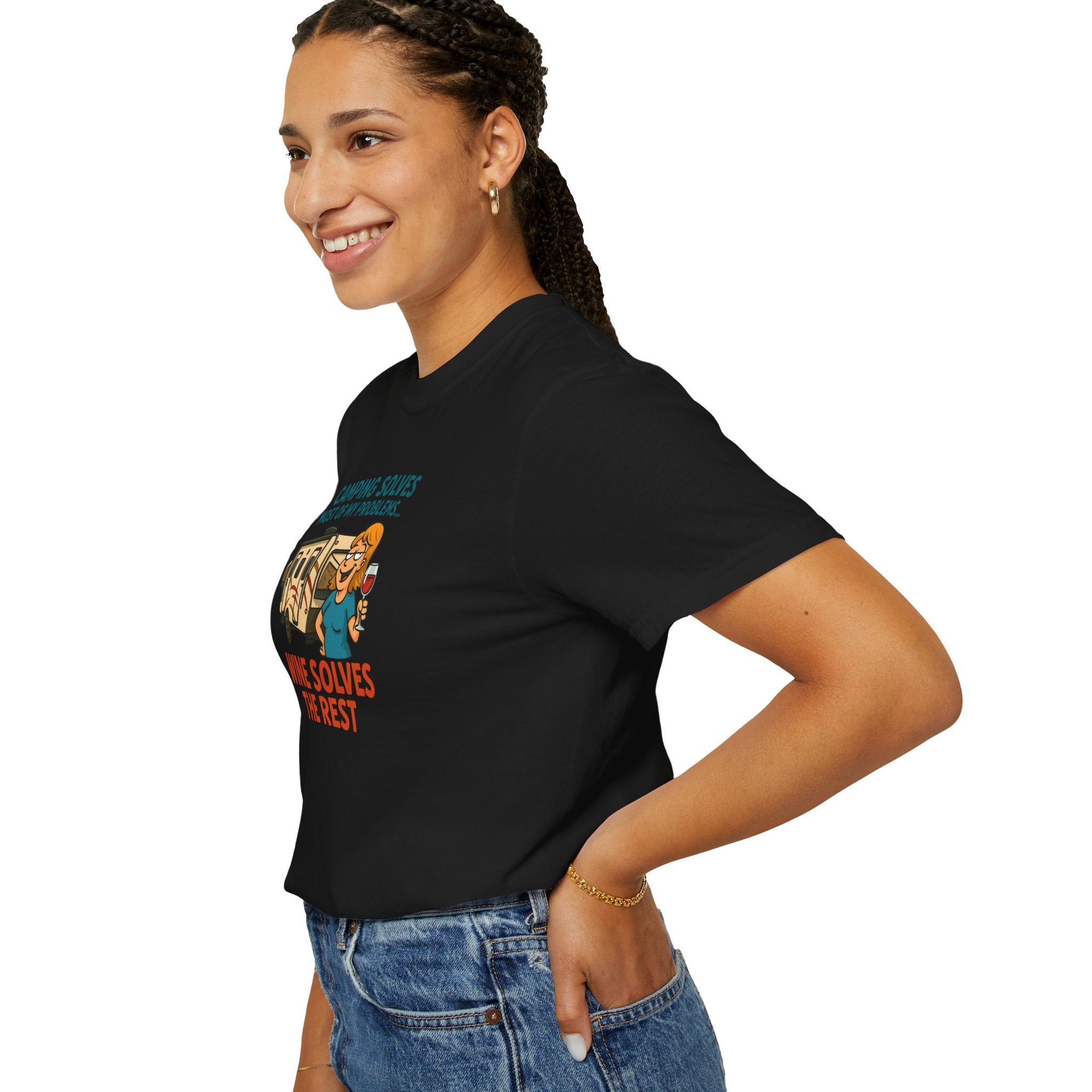 Camping & Wine Unisex T-Shirt, Relaxed Fit Tee, Perfect Gift for Campers, Wine Lovers, Outdoor Enthusiasts, Summer Celebrations