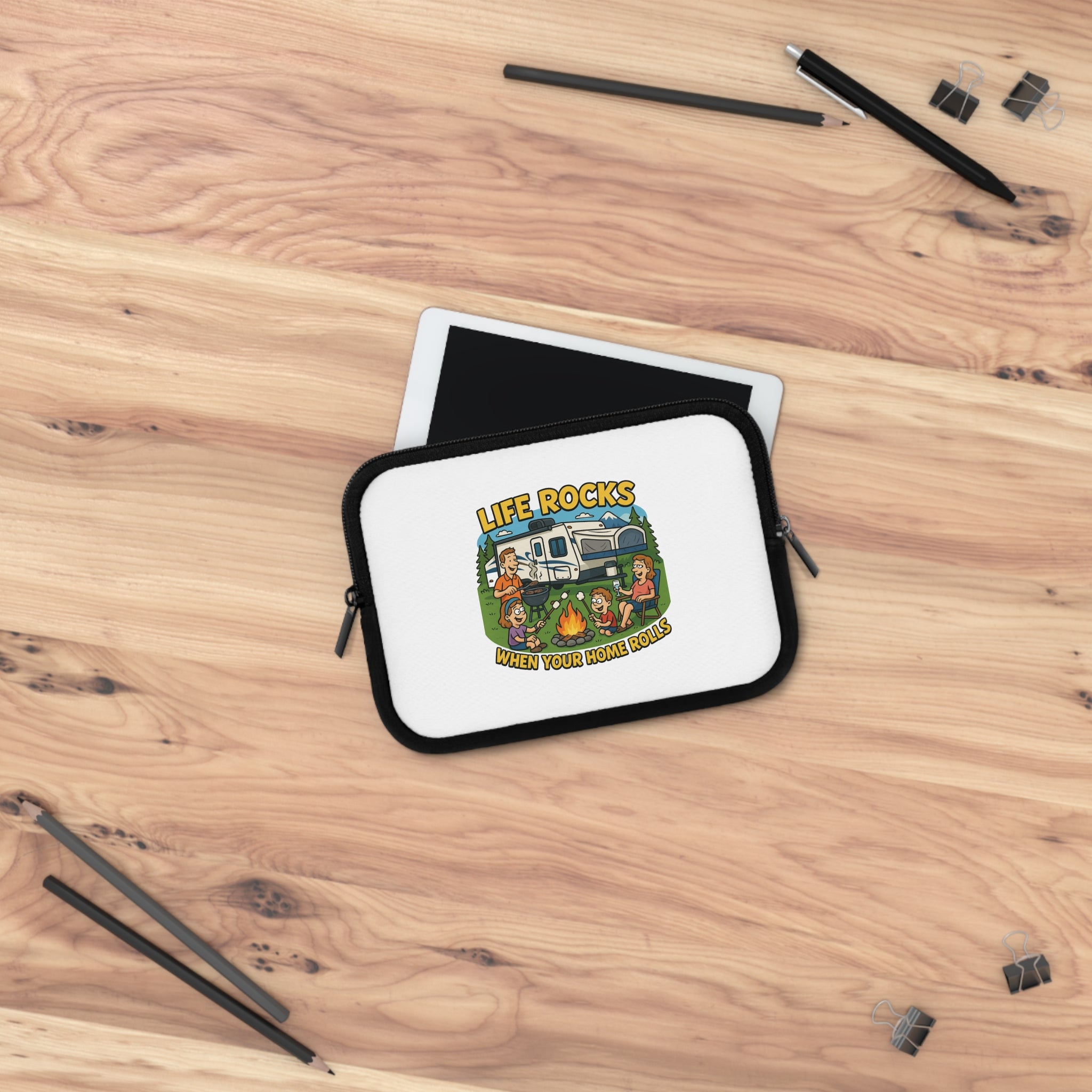 Camping Adventure Laptop Sleeve, RV Life Accessory, Portable Computer Case, Outdoor Enthusiast Gift, Life Rocks Design
