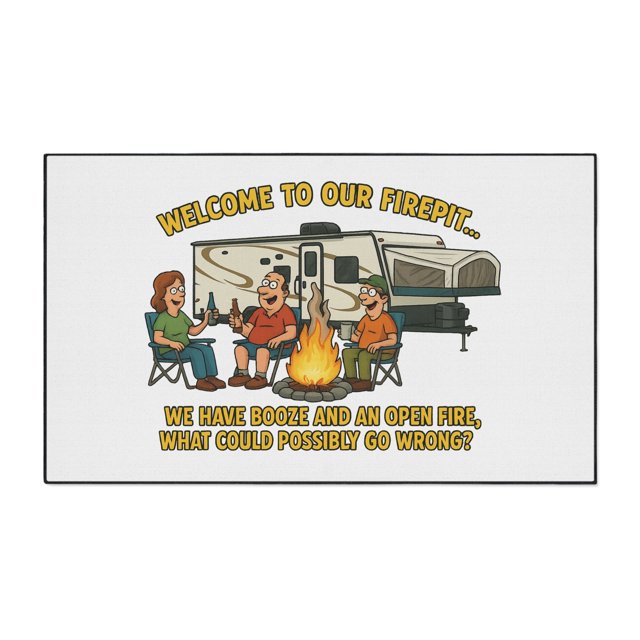 Camping Humor Floor Mat, Welcome to Our Firepit Mat, Outdoor Rug, Camping Decor, Funny Doormat, RV Accessories