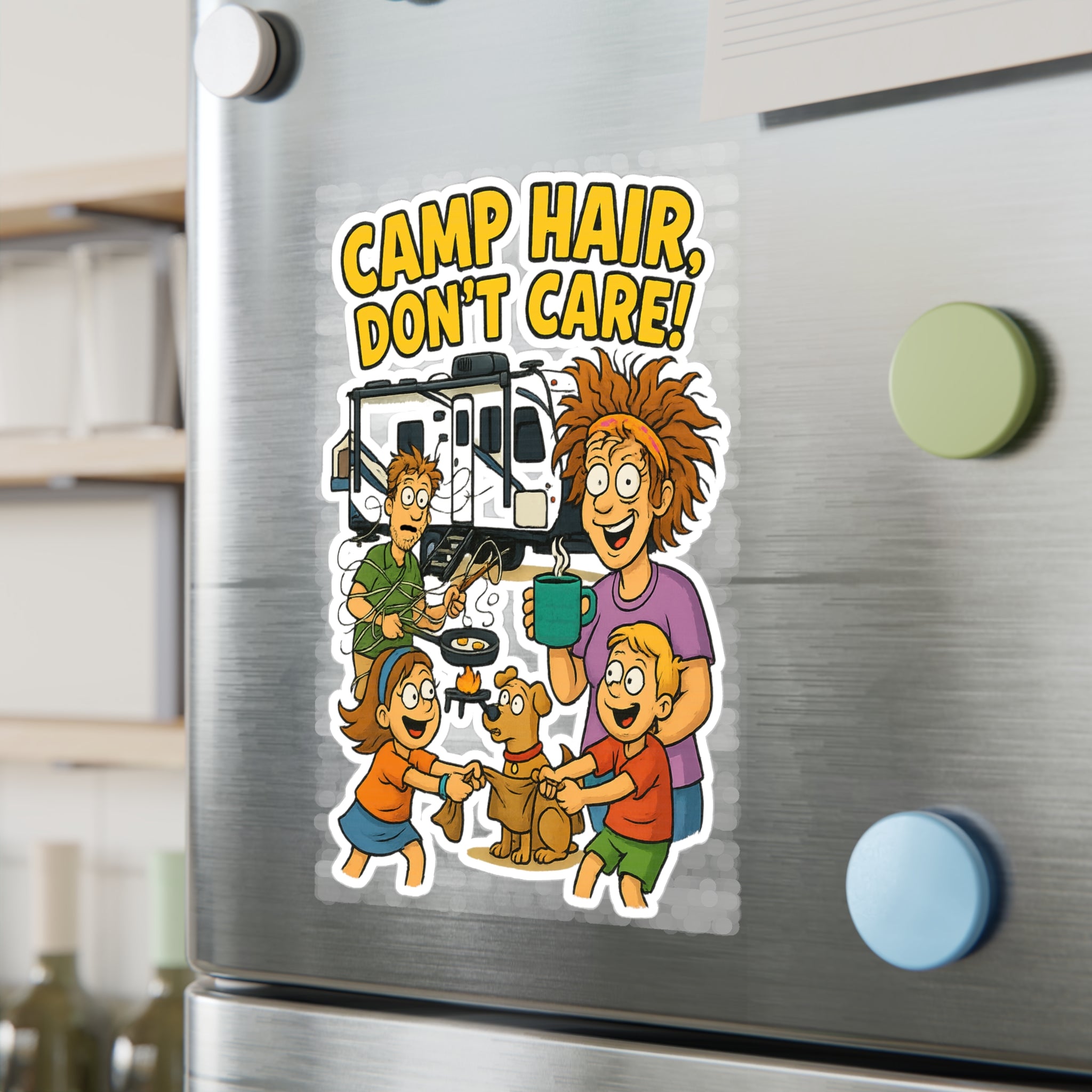 Camp Hair Don't Care Vinyl Decals, Fun Stickers for RV Campers, Outdoor Adventure Decor, Family Road Trip Accessories, Car Window Stickers