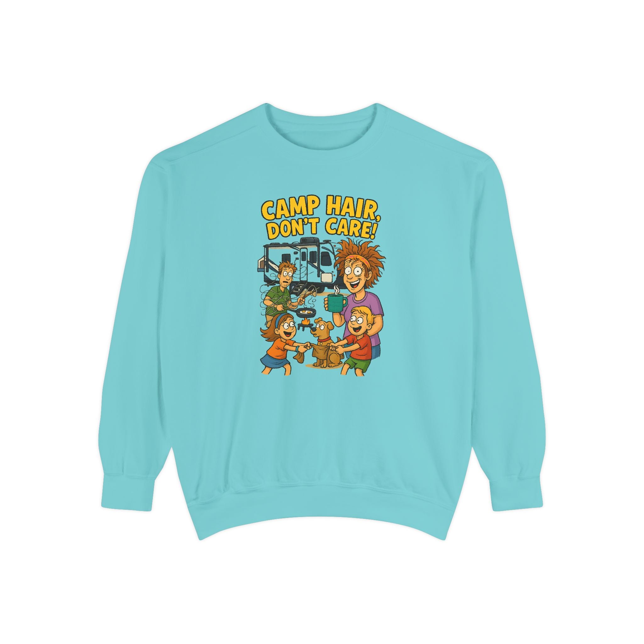 Camp Hair Don't Care Sweatshirt, Cozy Unisex Sweater, Perfect for Campers, Gift for Travel Lovers, Casual Outfit, All Season