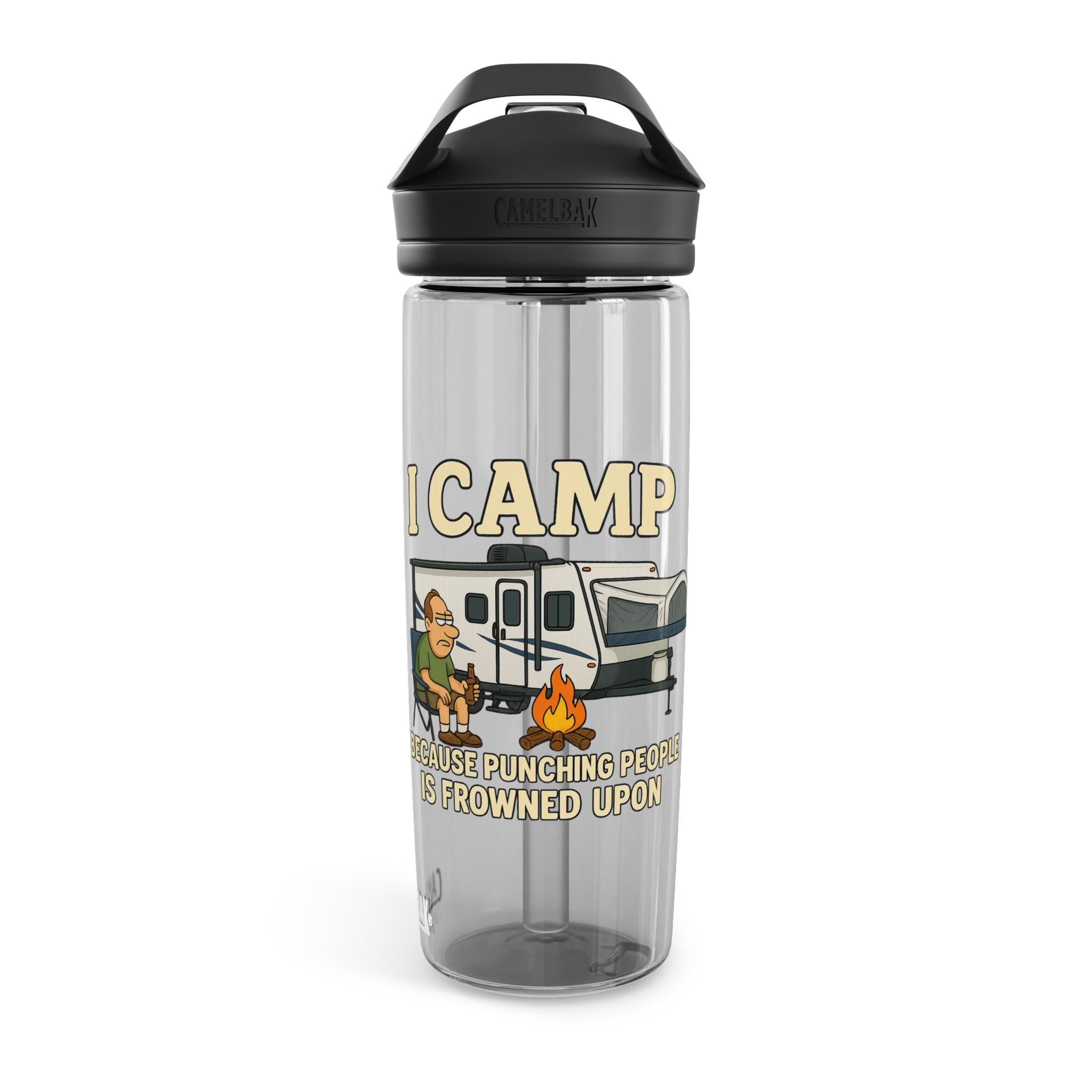 Funny Camping Water Bottle - I Camp Because Punching People is Frowned Upon