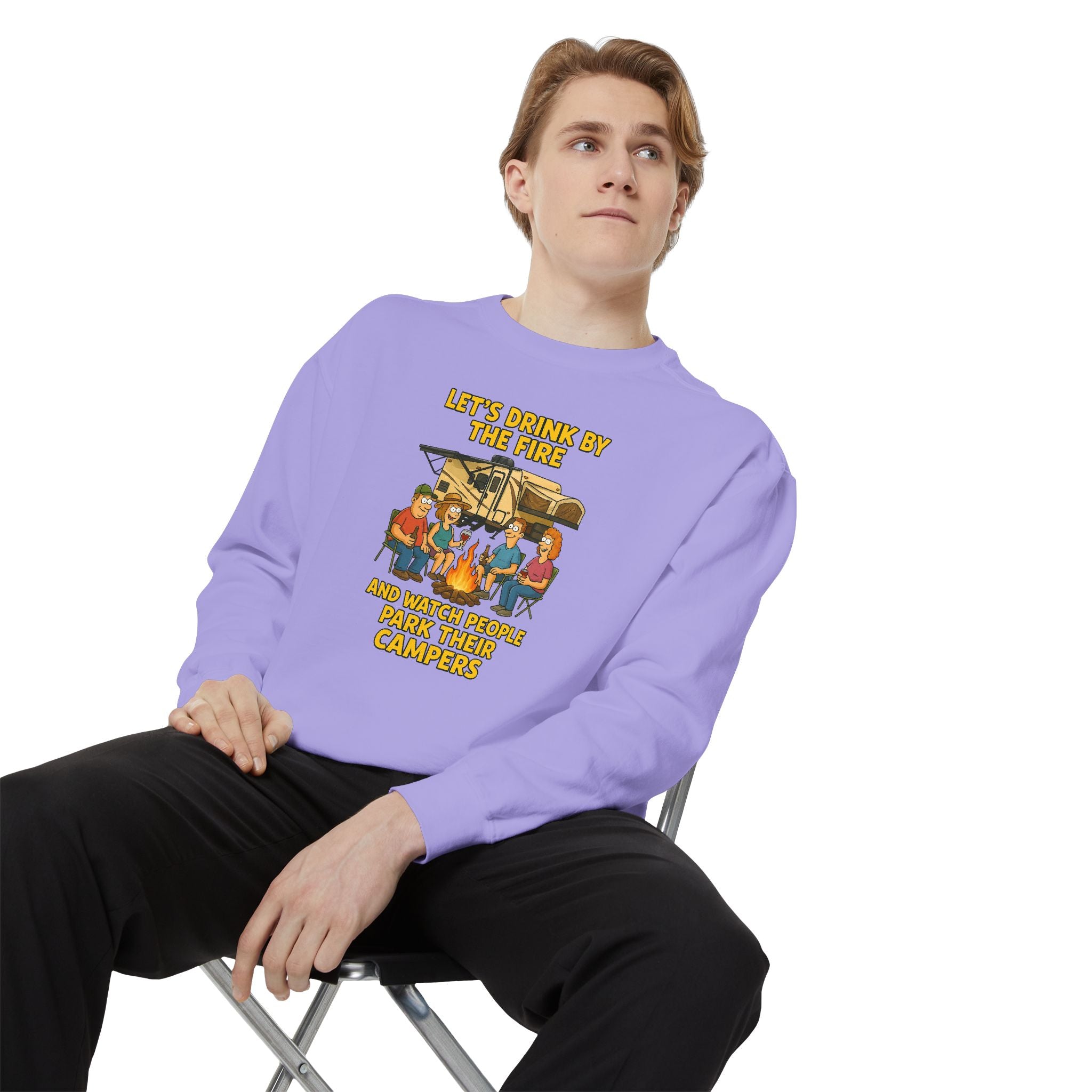 Cozy Campfire Sweatshirt - Let’s Drink by the Fire, Unisex Pullover, Perfect for Bonfires, Camping Trips, Outdoor Gatherings, Cozy Nights