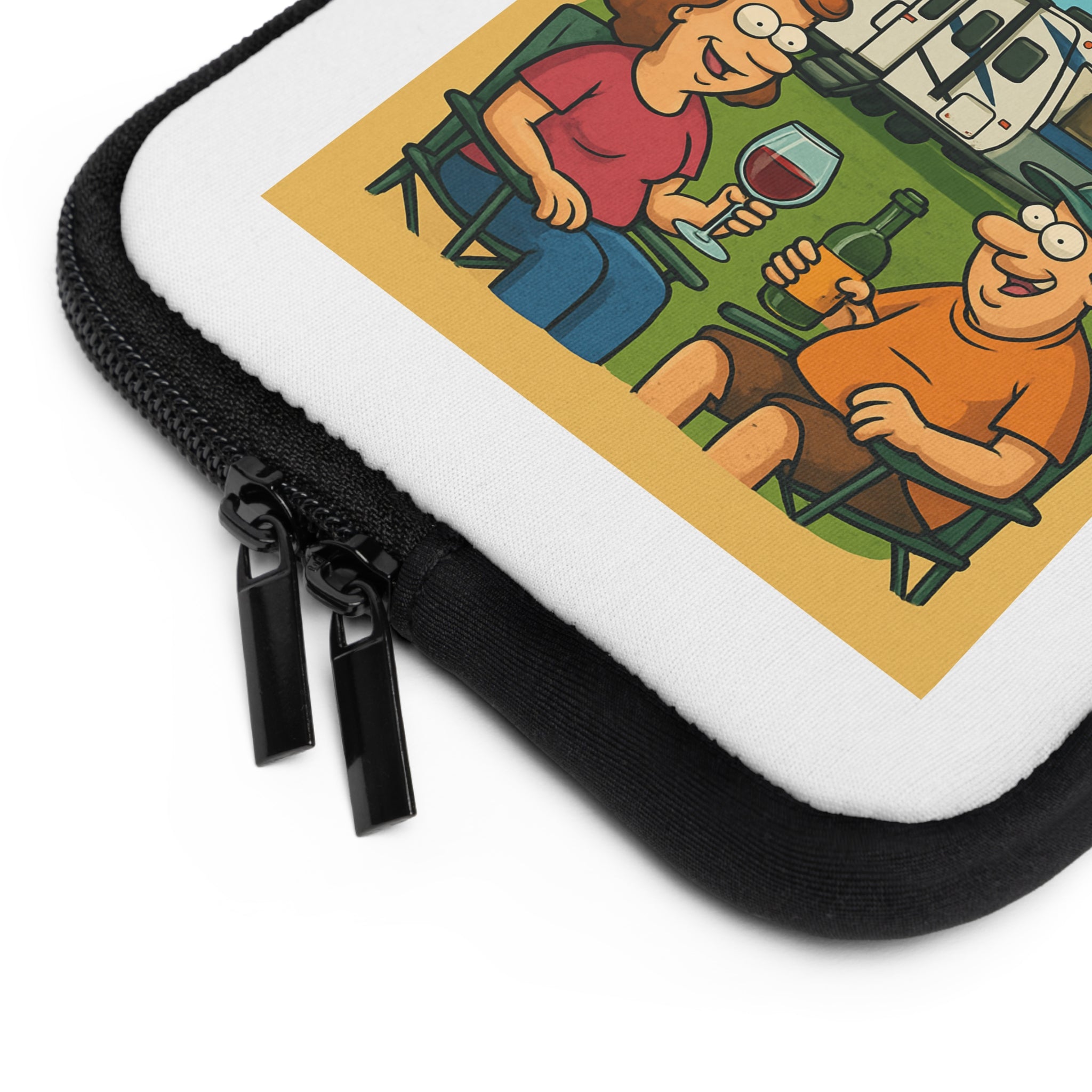 Camping-Themed Laptop Sleeve, Life is Fine with Camping and Wine, Travel Accessory, Gift for Campers, Eco-Friendly Tech Case