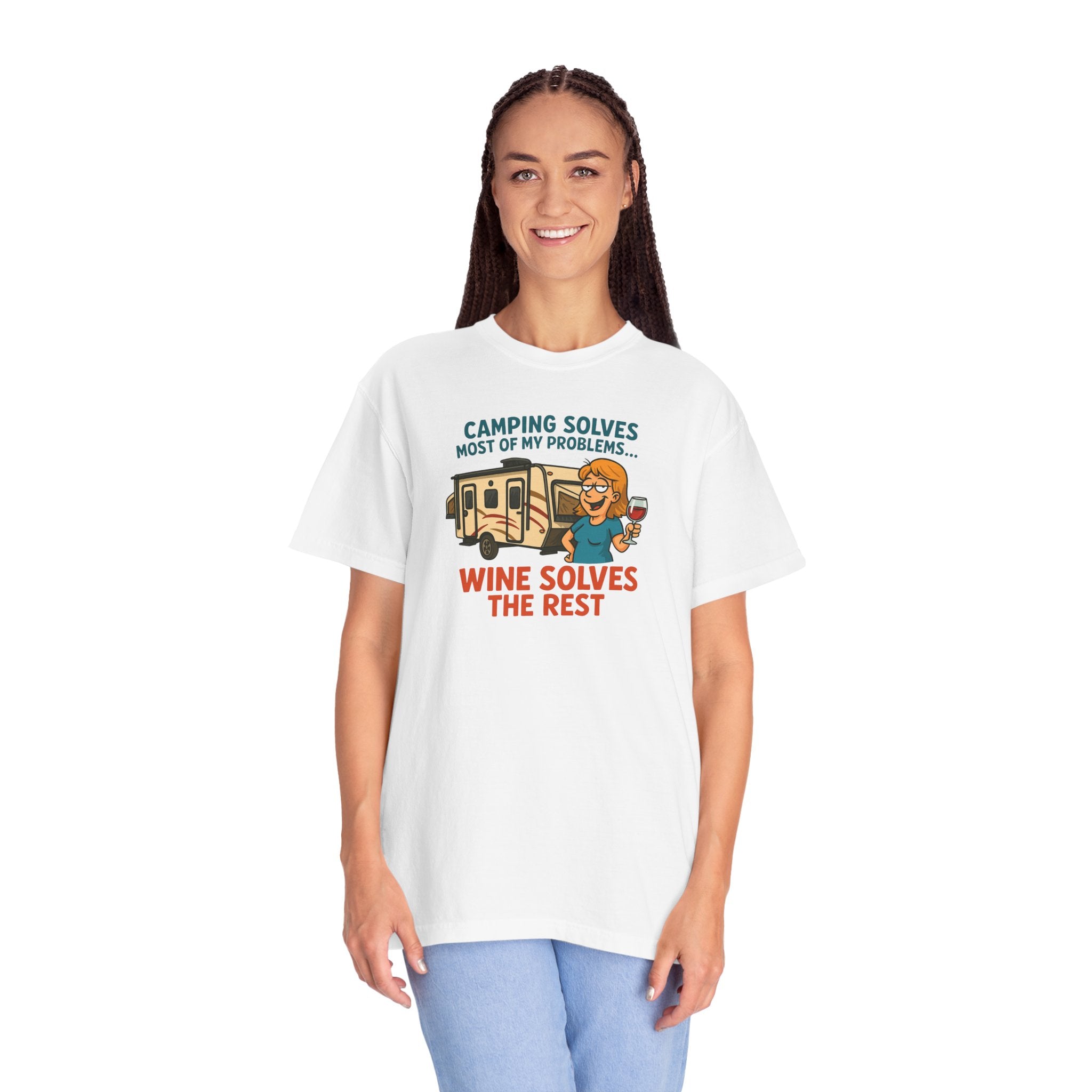 Camping & Wine Unisex T-Shirt, Relaxed Fit Tee, Perfect Gift for Campers, Wine Lovers, Outdoor Enthusiasts, Summer Celebrations