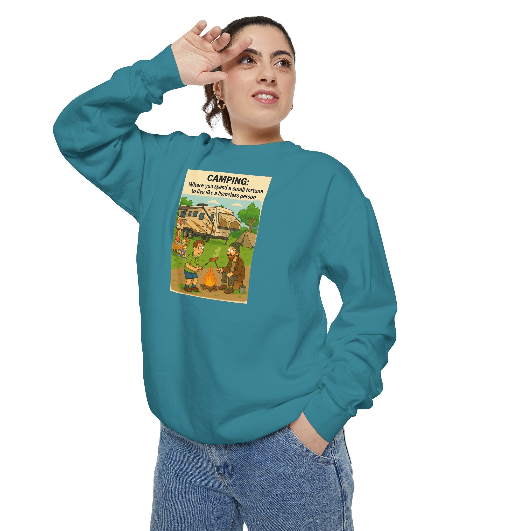 Camping Adventure Sweatshirt, Unisex Garment-DyedPullover, Cozy Casual Wear, Outdoor Enthusiast Gift, Camping Trip Apparel