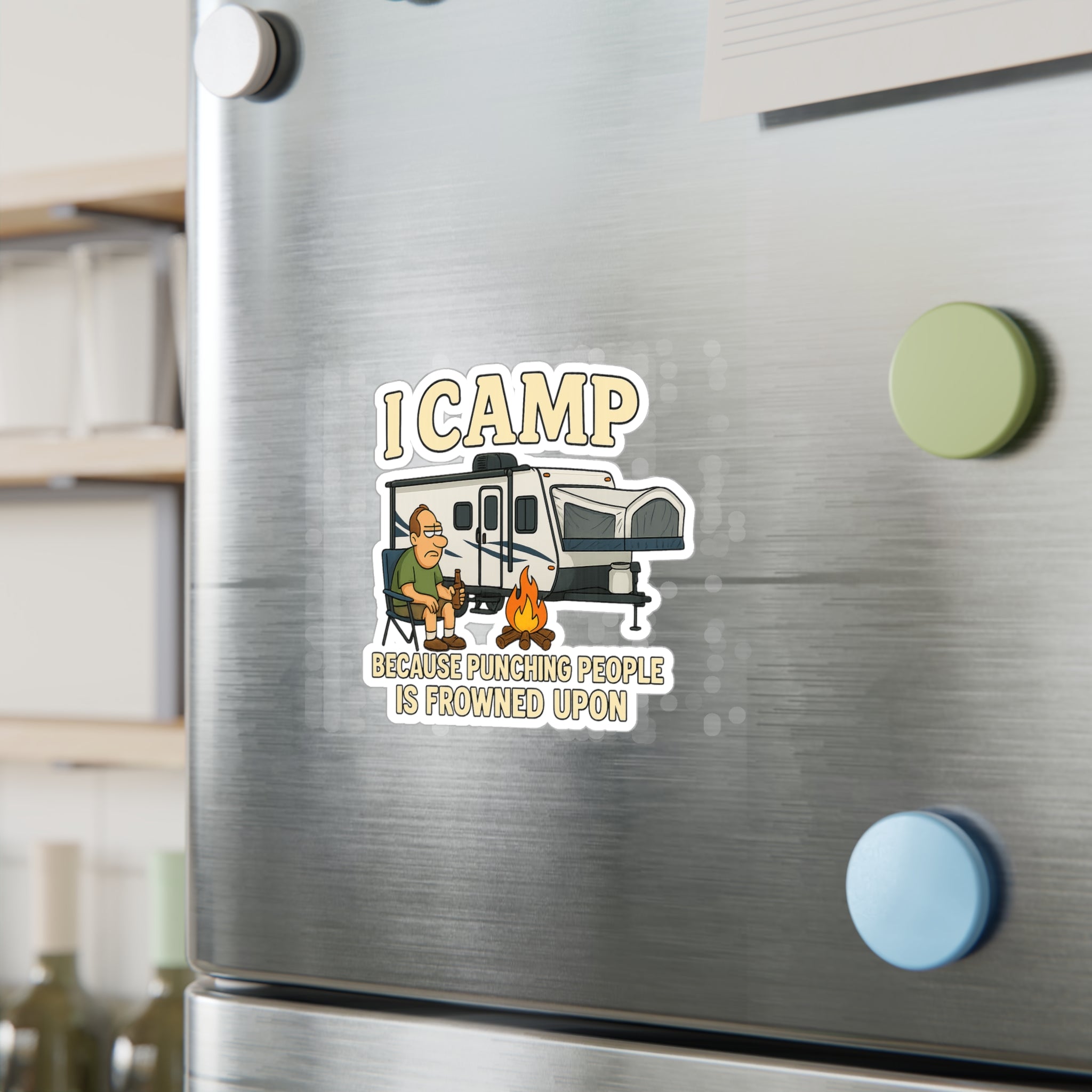 Camping Humor Vinyl Decal - 'I CAMP Because Punching People is Frowned Upon'
