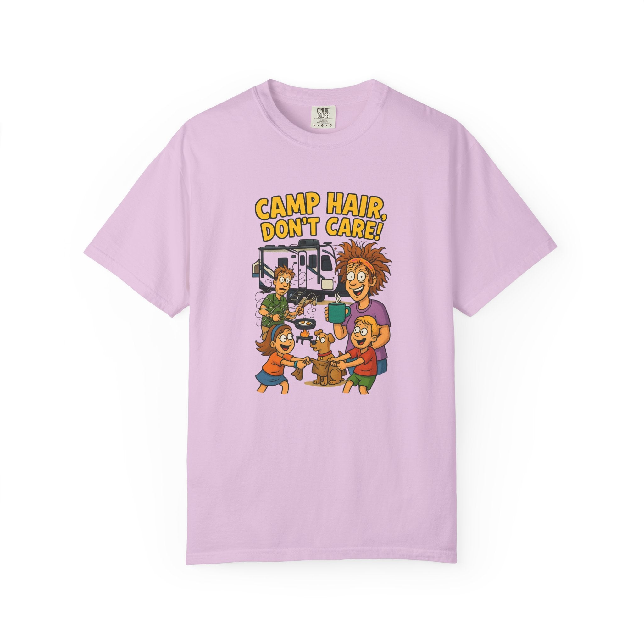 Camp Hair Don't Care T-Shirt, Unisex Garment-Dyed Tee, Camping Apparel, Funny Summer Shirt, Outdoor Lovers Gift, Vacation Essential