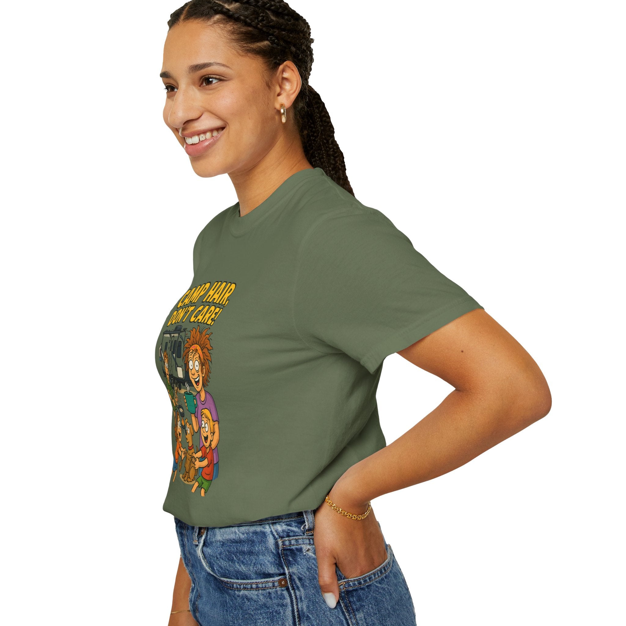 Camp Hair Don't Care T-Shirt, Unisex Garment-Dyed Tee, Camping Apparel, Funny Summer Shirt, Outdoor Lovers Gift, Vacation Essential