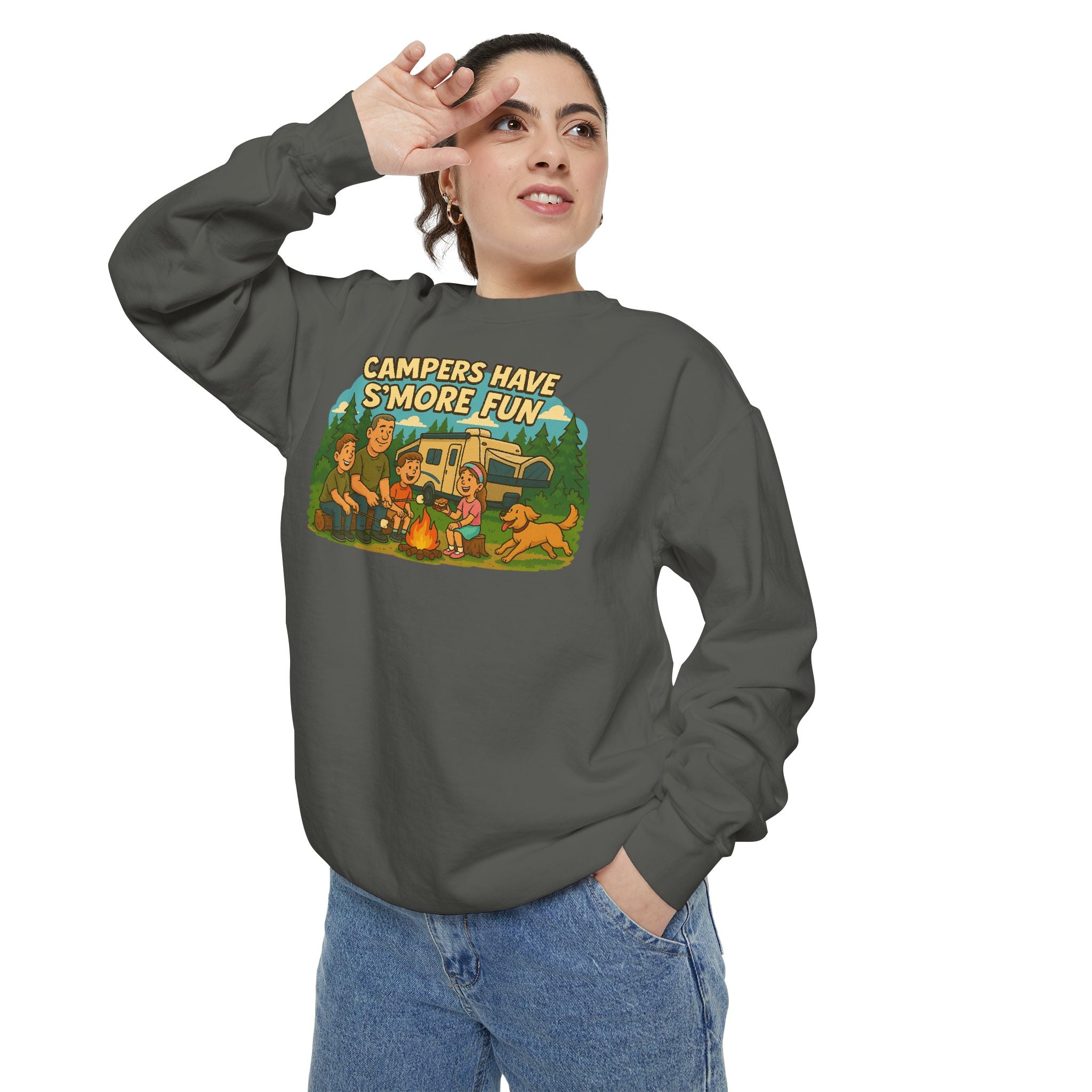 Camper Vibes Sweatshirt - Enjoy S'mores, Unisex Campfire Clothing, Perfect for Outdoor Adventures, Gift for Adventurers, Cozy Camping Attire