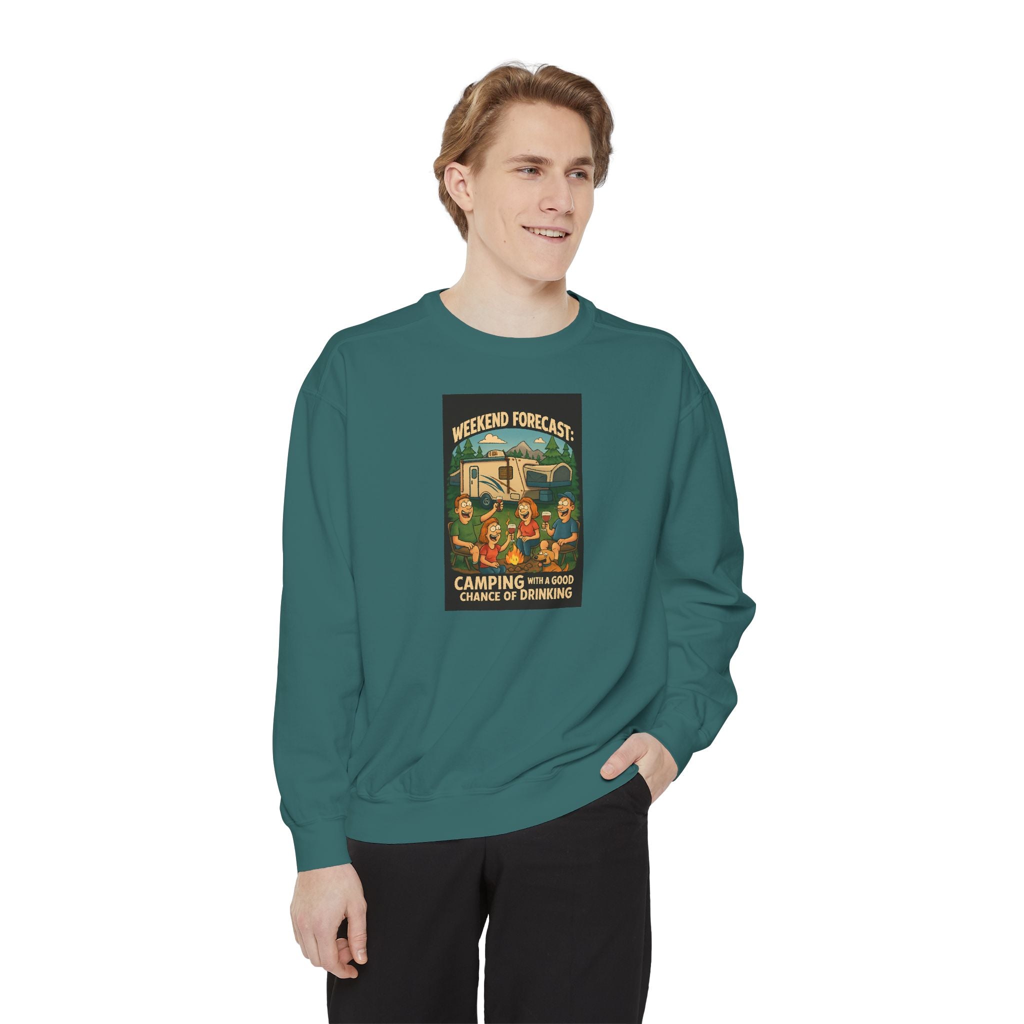 Weekend Forecast Camping Sweatshirt, Cozy Unisex Sweatshirt, Gift for Campers, Outdoor Adventure Apparel, Relaxed Fit Sweatshirt