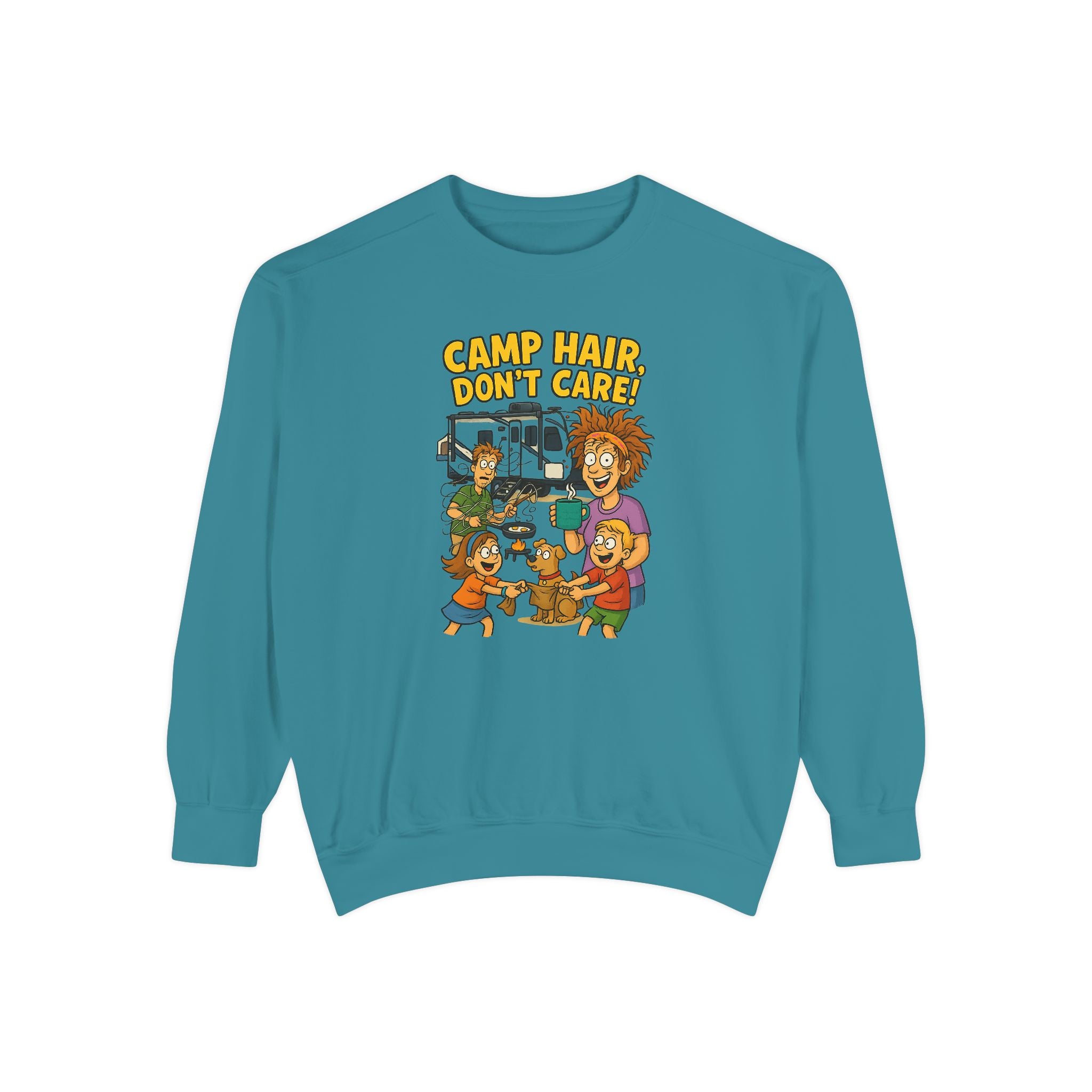 Camp Hair Don't Care Sweatshirt, Cozy Unisex Sweater, Perfect for Campers, Gift for Travel Lovers, Casual Outfit, All Season