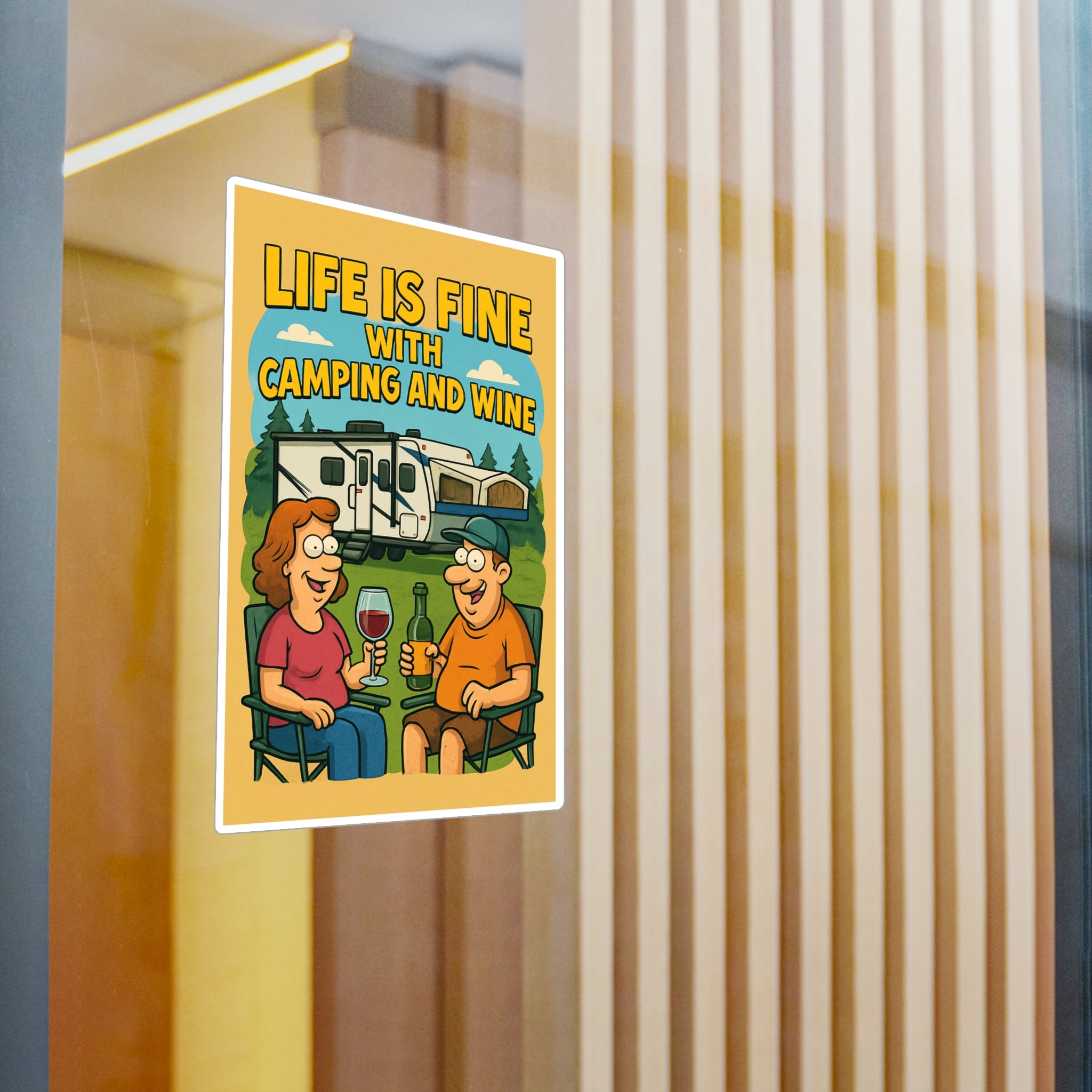 Life is Fine Camping and Wine | Kiss-Cut Vinyl Decals | Fun Outdoor Decor, RV Life Stickers, Gift for Campers, Hiking Gear