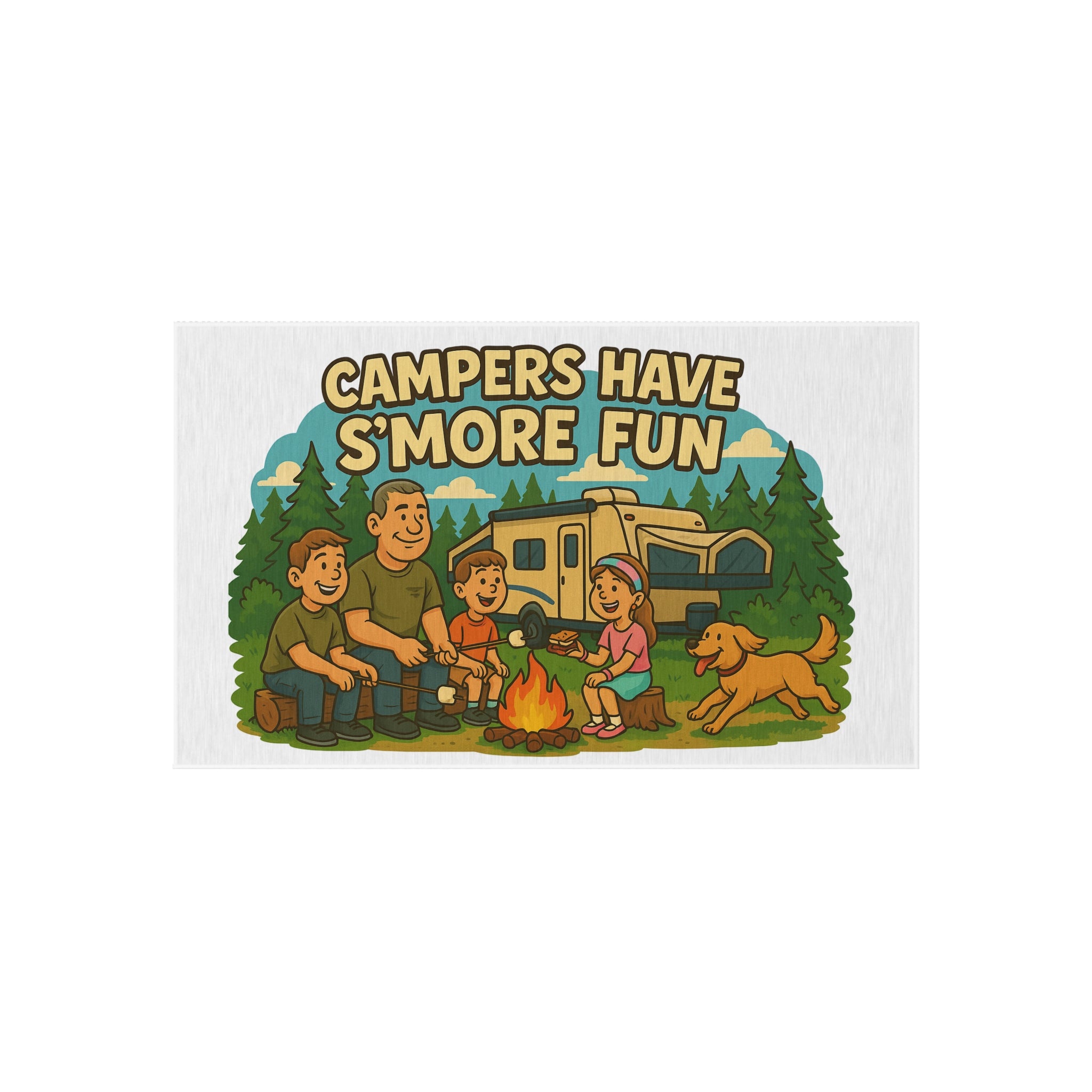 Campfire Fun Outdoor Rug, Family Camping Decor, Patio Mat, Garden Rug, Outdoor Entertaining, S'mores Themed