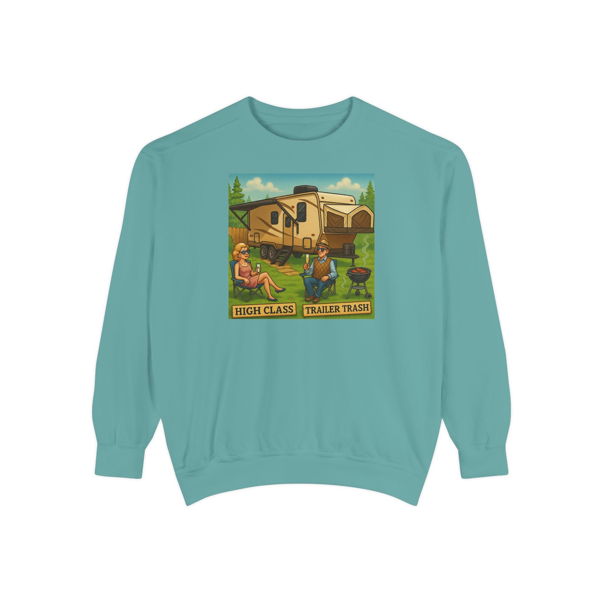 Vintage-Inspired Unisex Sweatshirt with 'High Class Trail Trash' Design