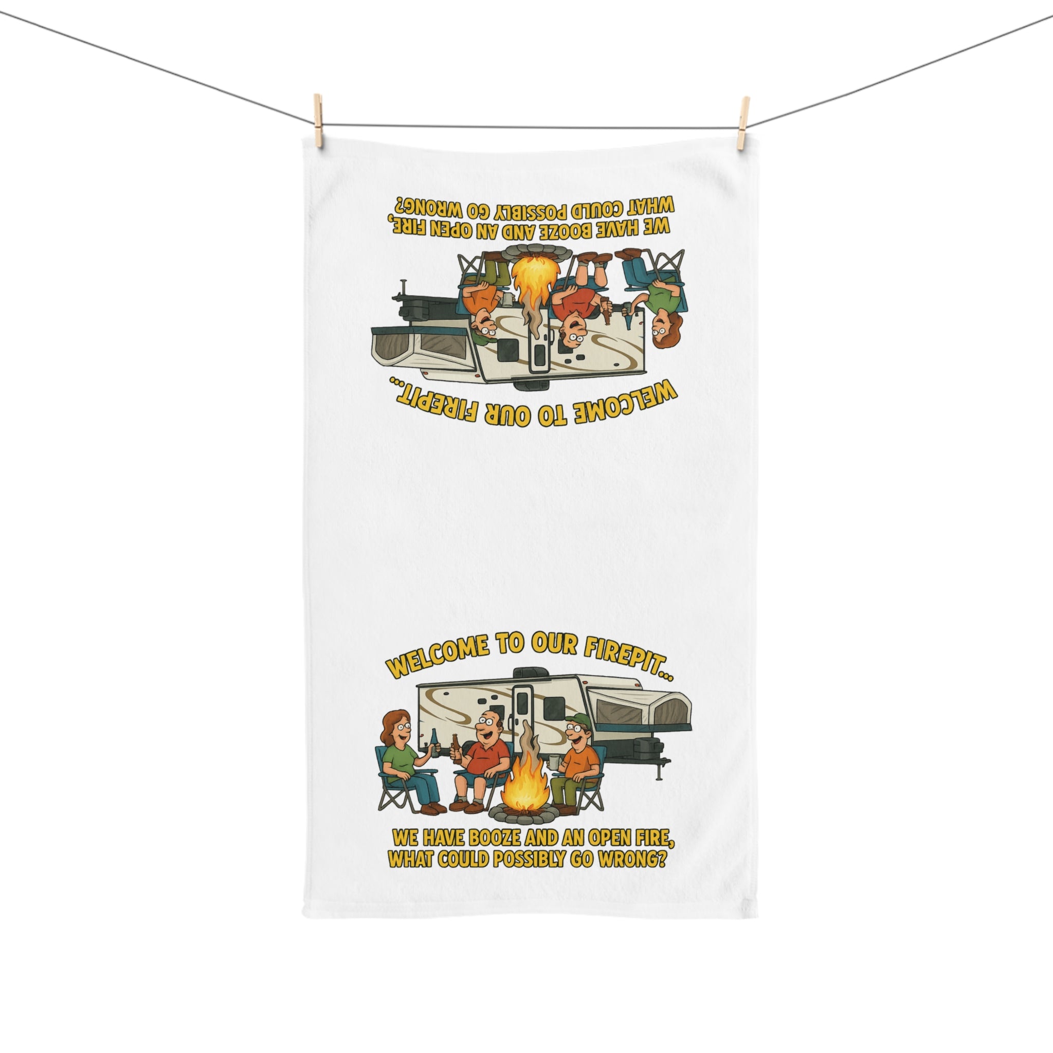 Welcome to Our Fire Pit Hand Towel, Fun Kitchen Decor, Camping Gift, Unique Barbecue Towel, Outdoor Gathering Essential, Holiday Host Gift