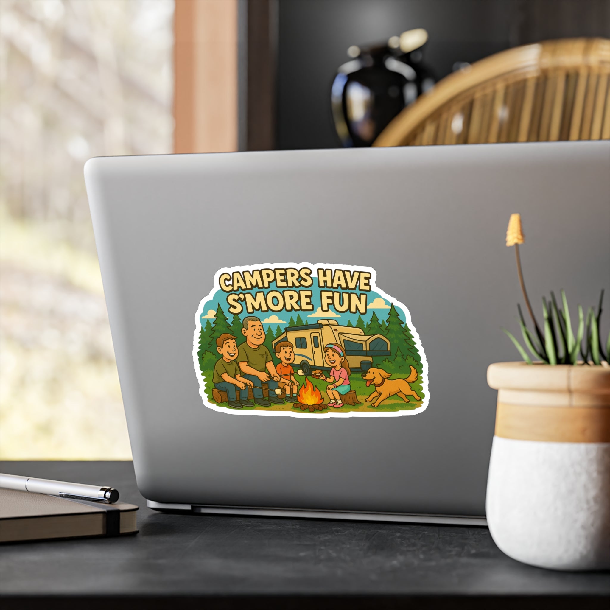 Campfire Family Fun Vinyl Decals | Camping Decor for Adventurers, Stickers for Water Bottles, Laptops, RVs and More