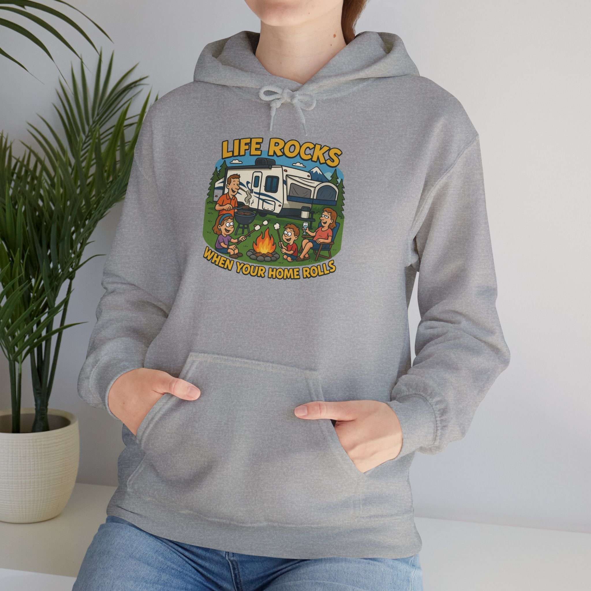 Campfire Adventure Hoodie with Retro Design, Cozy Gift for Outdoor Lovers, Perfect for Camping, Road Trips, and Casual Wear