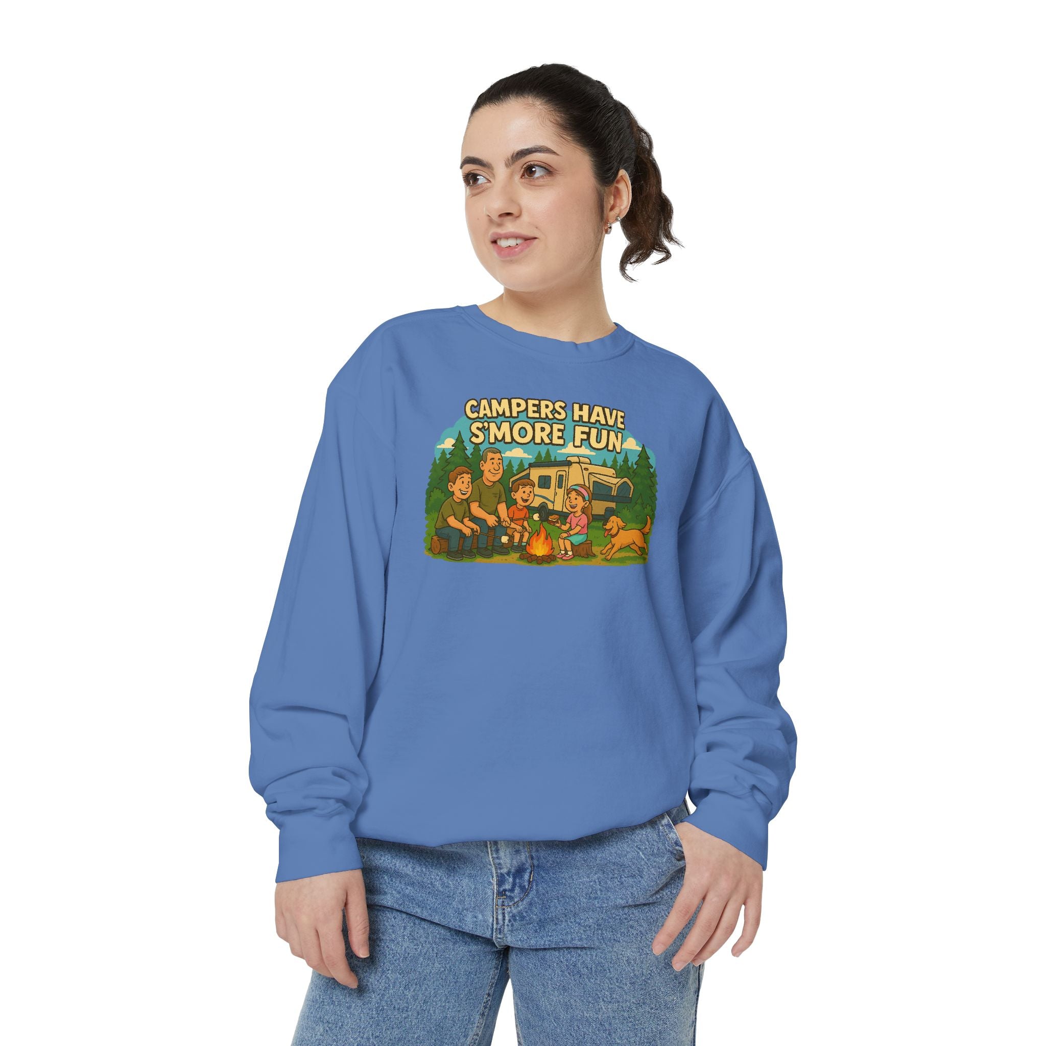 Camper Vibes Sweatshirt - Enjoy S'mores, Unisex Campfire Clothing, Perfect for Outdoor Adventures, Gift for Adventurers, Cozy Camping Attire