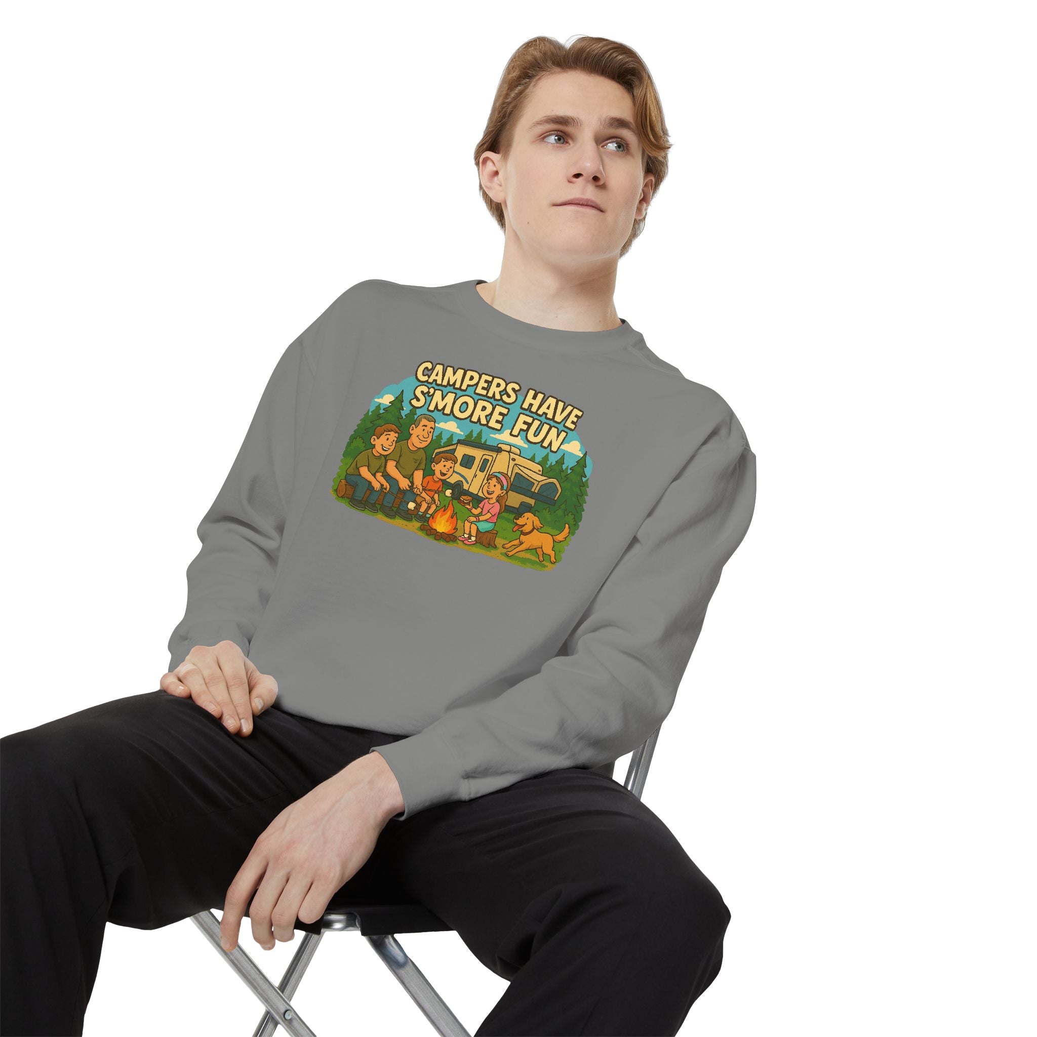 Camper Vibes Sweatshirt - Enjoy S'mores, Unisex Campfire Clothing, Perfect for Outdoor Adventures, Gift for Adventurers, Cozy Camping Attire