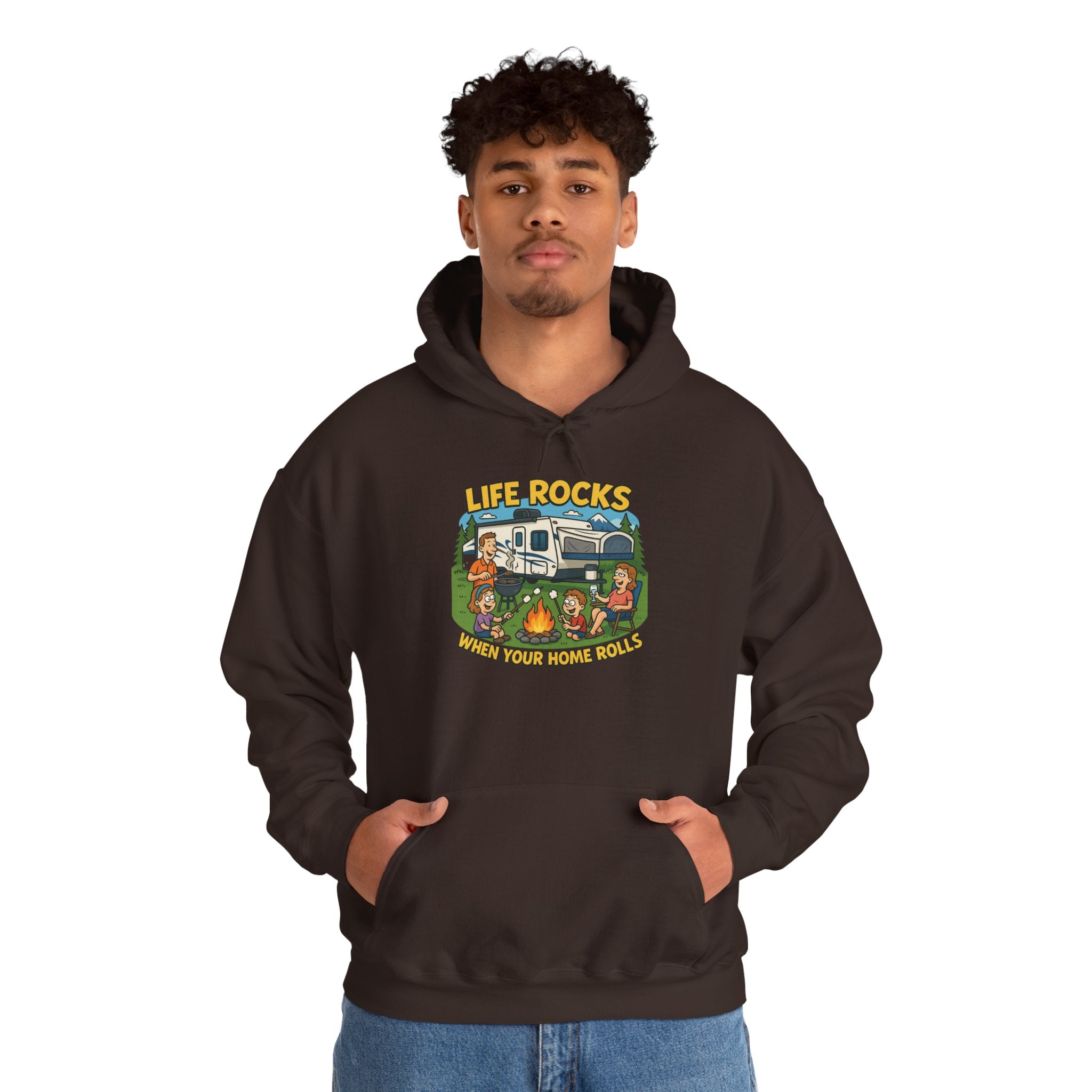 Campfire Adventure Hoodie with Retro Design, Cozy Gift for Outdoor Lovers, Perfect for Camping, Road Trips, and Casual Wear
