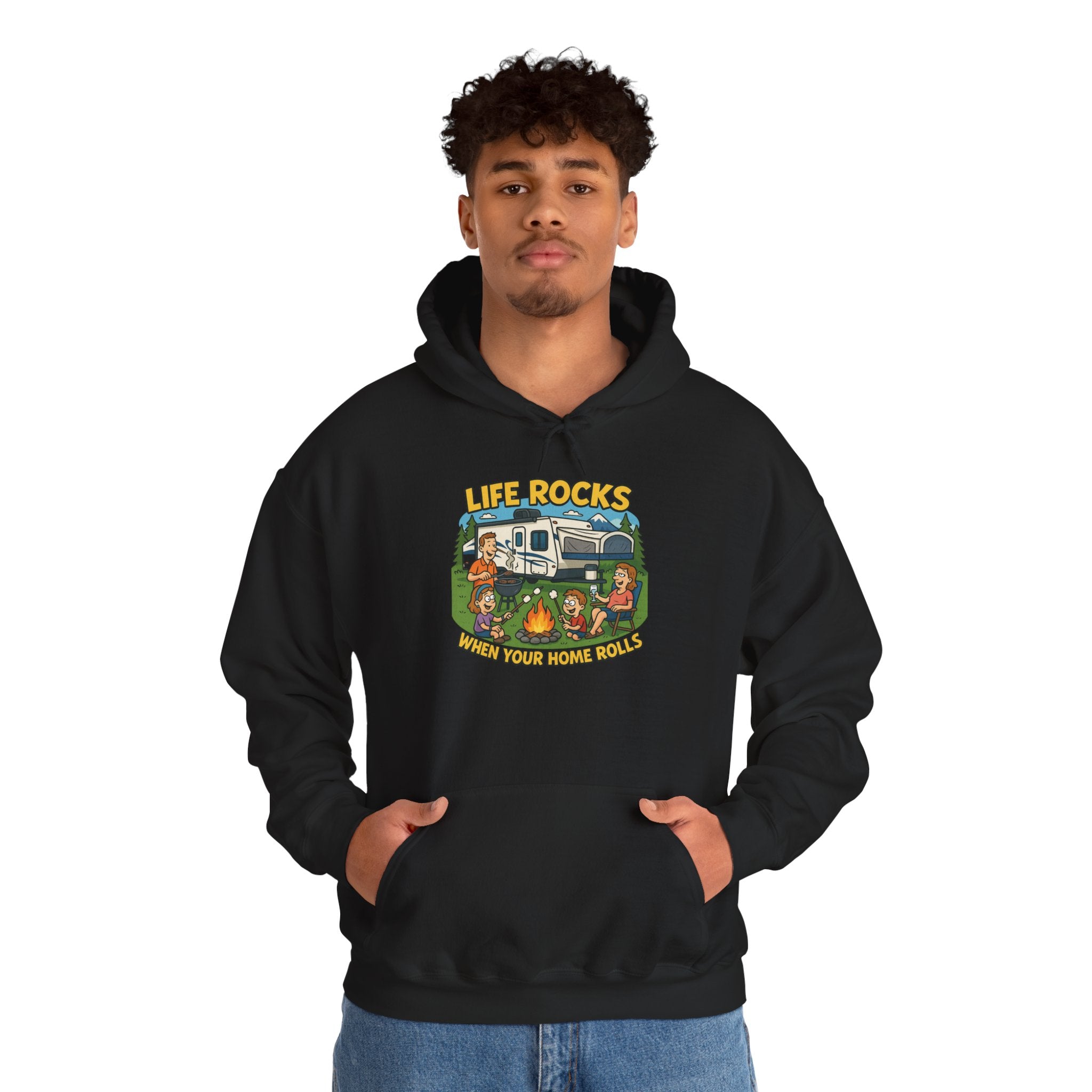Campfire Adventure Hoodie with Retro Design, Cozy Gift for Outdoor Lovers, Perfect for Camping, Road Trips, and Casual Wear