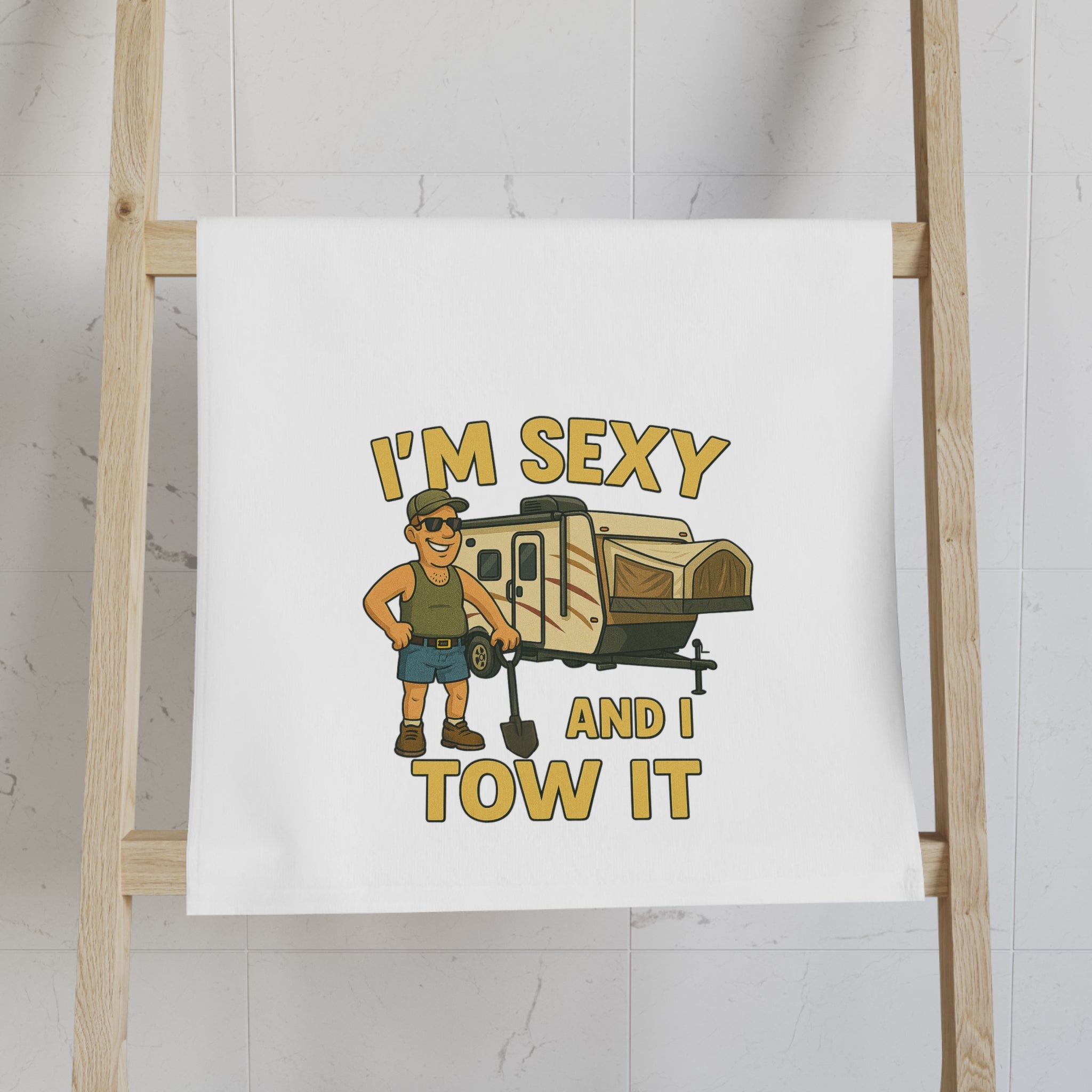 Playful Camping Hand Towel, Fun Kitchen Decor, Unique Gift for Him, RV Lover, Humor Towel for Outdoor Enthusiasts